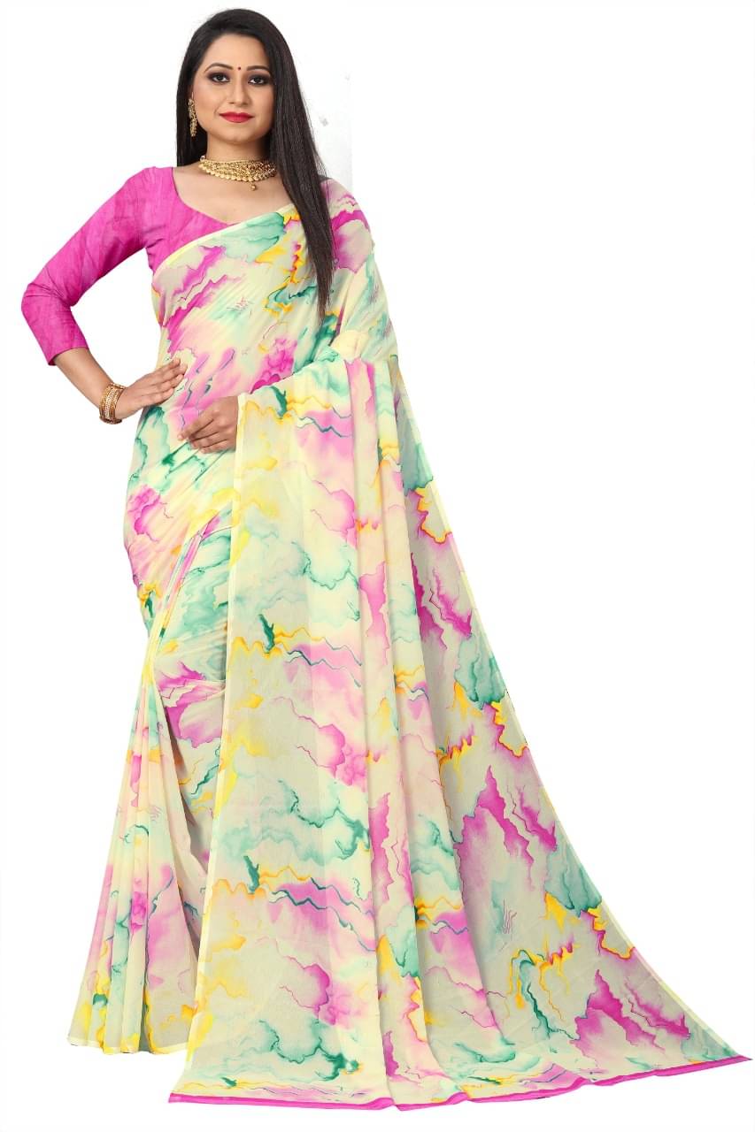 Maayro Georgette Dyed Saree With Unstitched Blouse Piece ( Pink ) Maayro Georgette Dyed Saree With Unstitched Blouse Piece ( Pink )
