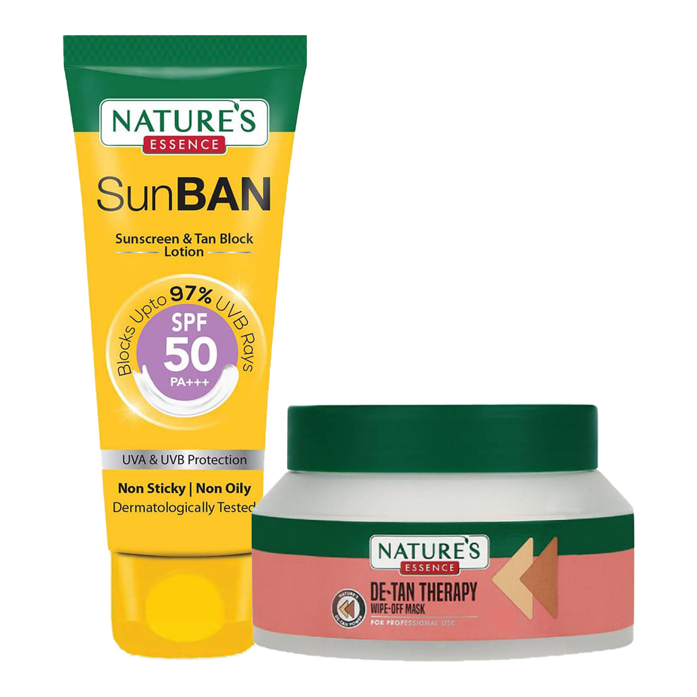     			Nature's Essence Detan Therapy Wipe Off Mask 200Ml +SunBan Sunscreen Spf 50 60ml (Pack of 2)