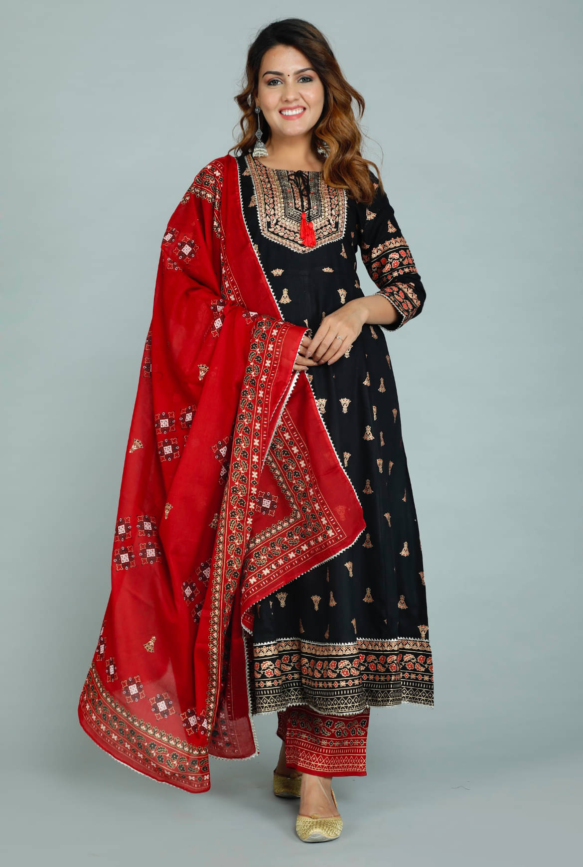 RAMBAAN CREATION Women Rayon Printed Anarkali Kurti With Pants ( Black ) RAMBAAN CREATION Women Rayon Printed Anarkali Kurti With Pants ( Black )