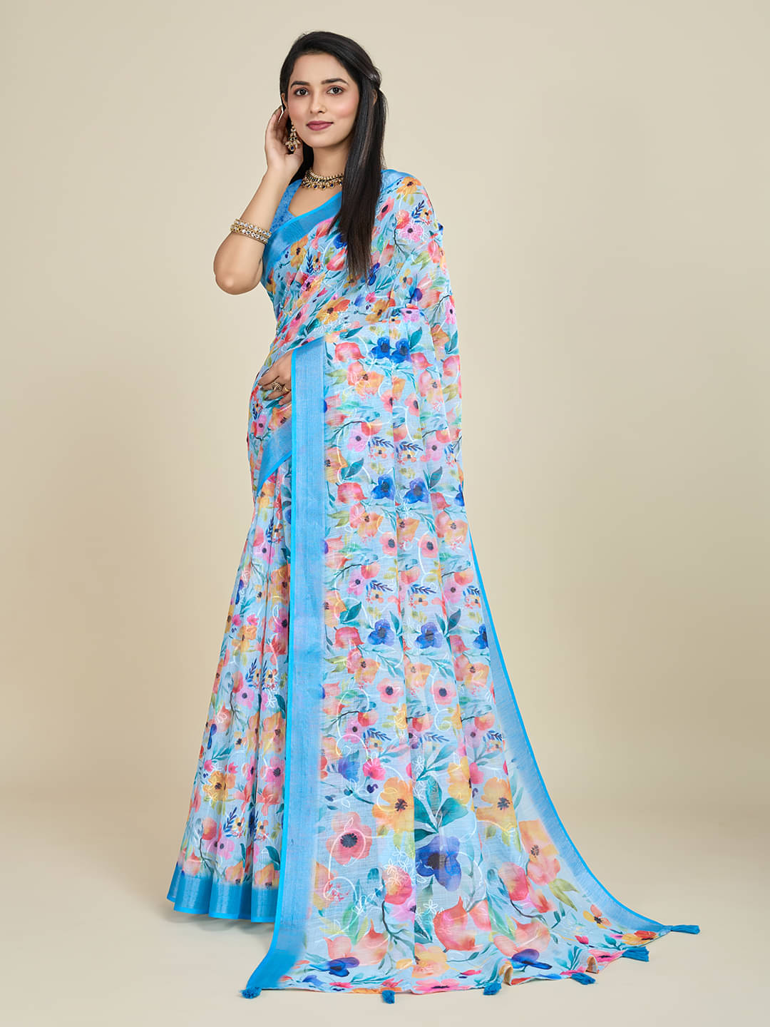     			SHANVIKA Cotton Blend Printed Saree With Unstitched Blouse Piece ( Blue )