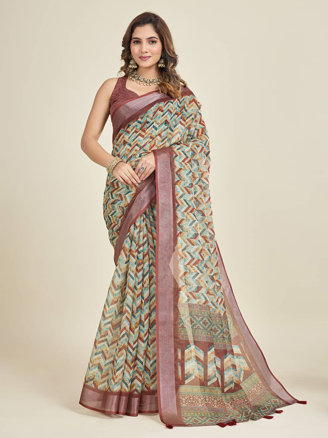     			SHANVIKA Cotton Blend Printed Saree With Unstitched Blouse Piece ( Multicolor )
