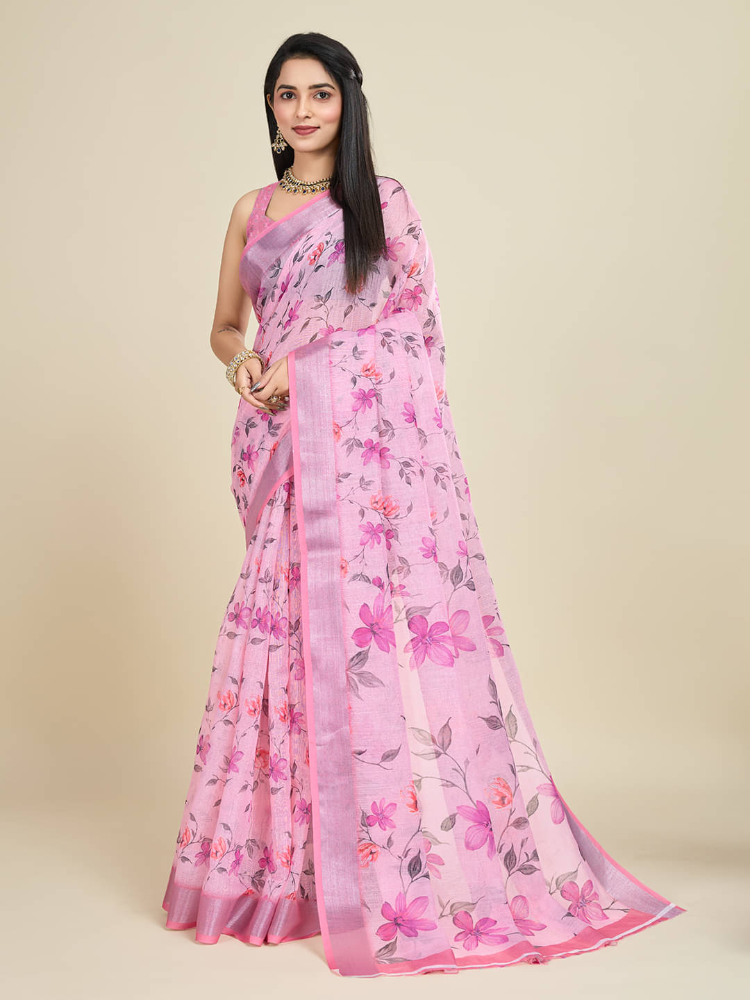     			SHANVIKA Cotton Blend Printed Saree With Unstitched Blouse Piece ( Pink )