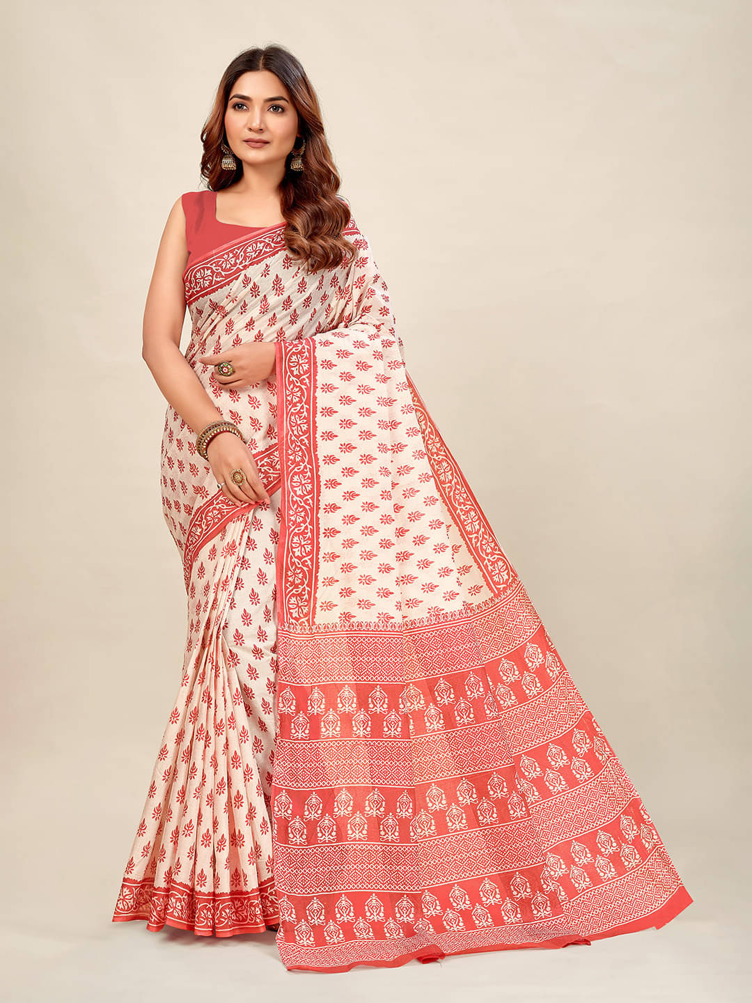 SHANVIKA Cotton Printed Saree Without Blouse Piece ( Beige ) SHANVIKA Cotton Printed Saree Without Blouse Piece ( Beige )