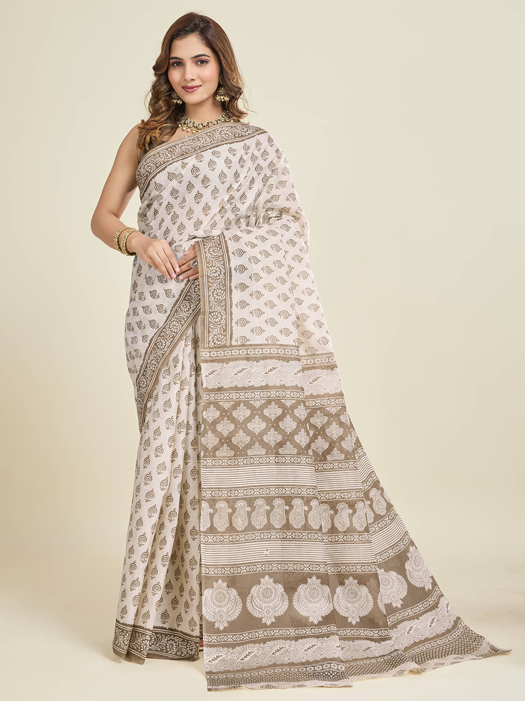     			SHANVIKA Cotton Printed Saree Without Blouse Piece ( Beige )