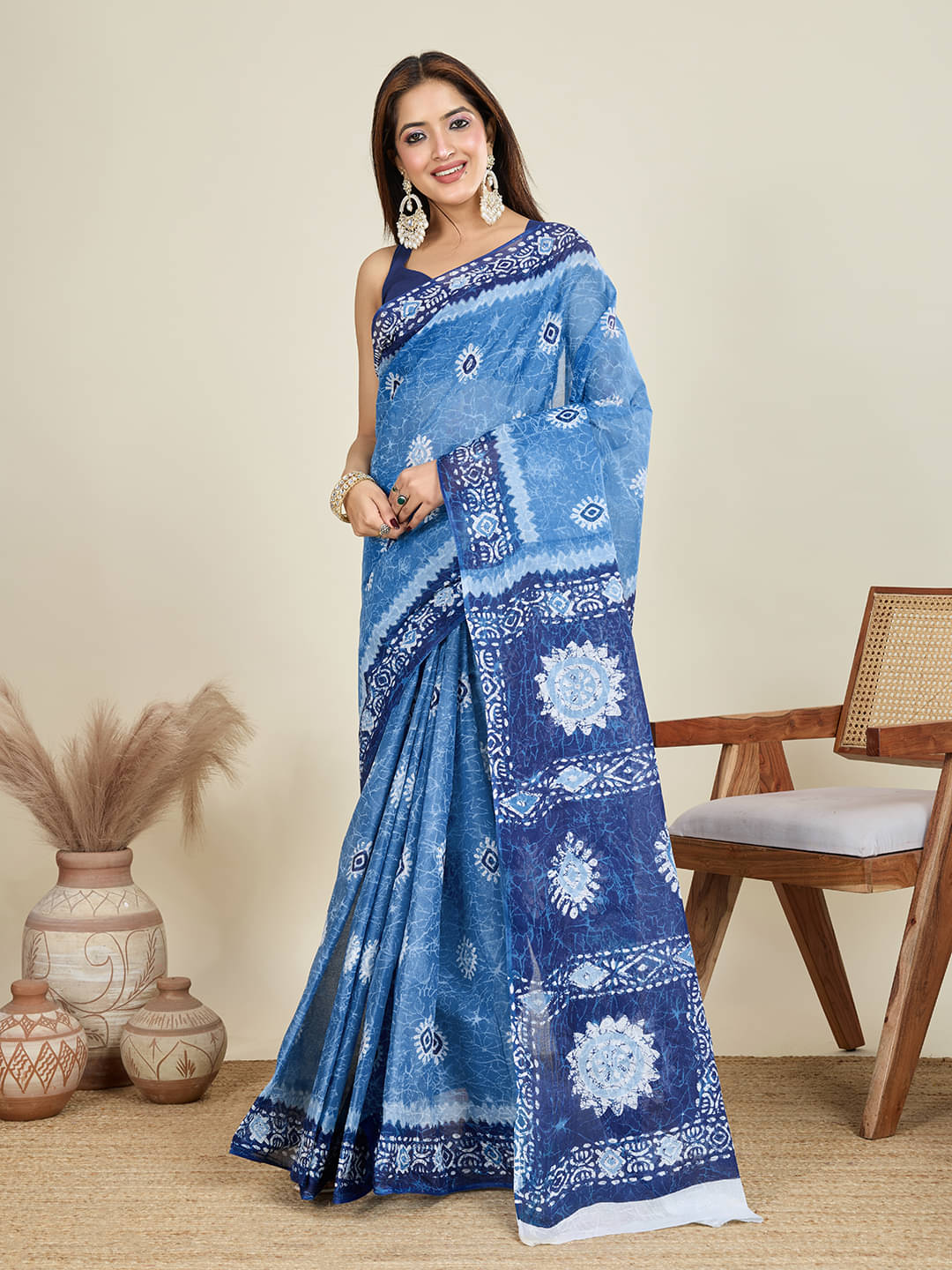     			SHANVIKA Cotton Printed Saree Without Blouse Piece ( Blue )
