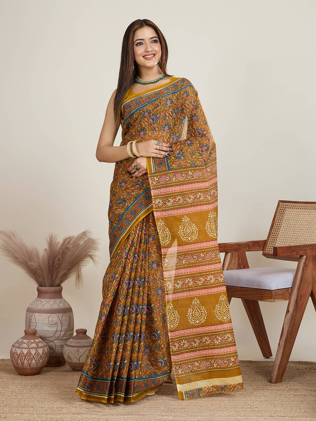     			SHANVIKA Cotton Printed Saree Without Blouse Piece ( Mustard )
