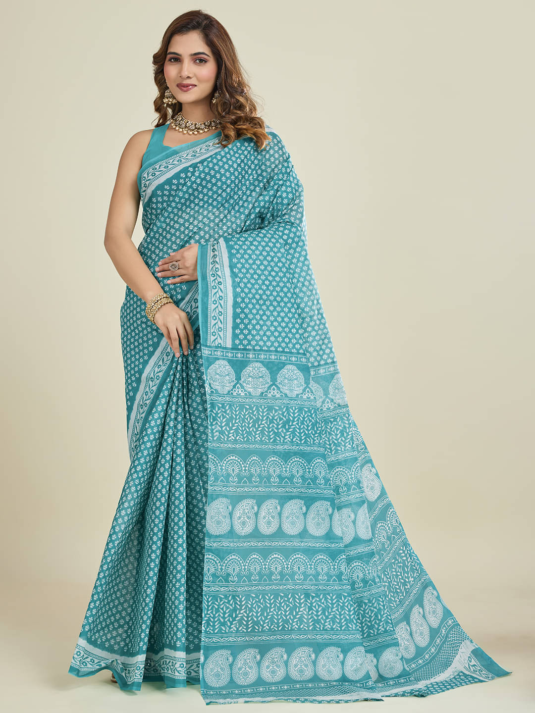 SHANVIKA Cotton Printed Saree Without Blouse Piece ( Rama ) SHANVIKA Cotton Printed Saree Without Blouse Piece ( Rama )