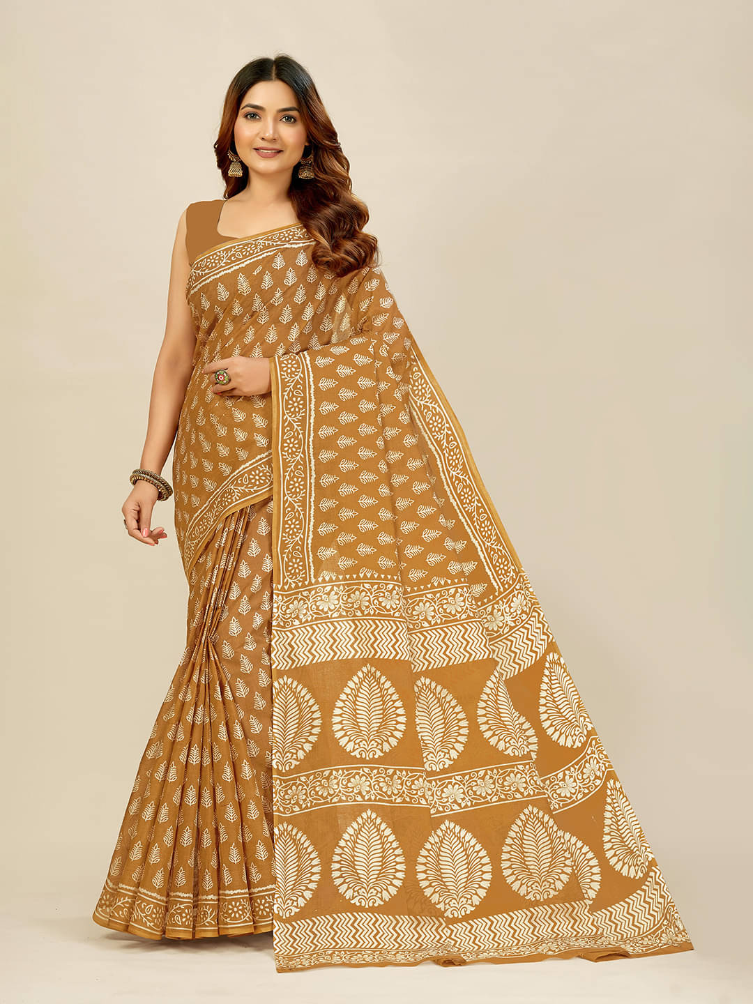 SHANVIKA Cotton Printed Saree Without Blouse Piece ( Brown ) SHANVIKA Cotton Printed Saree Without Blouse Piece ( Brown )