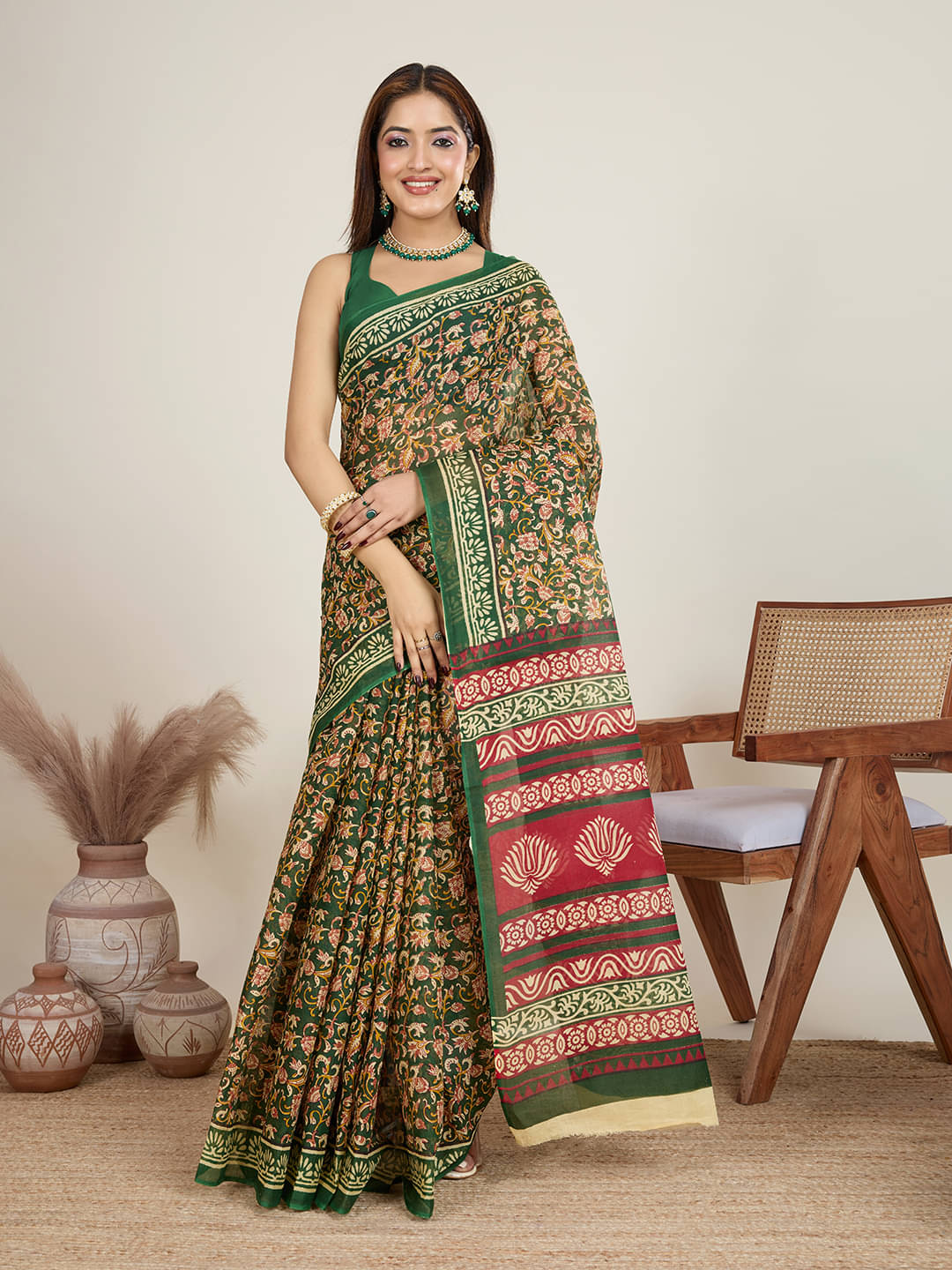     			SHANVIKA Cotton Printed Saree Without Blouse Piece ( Green )