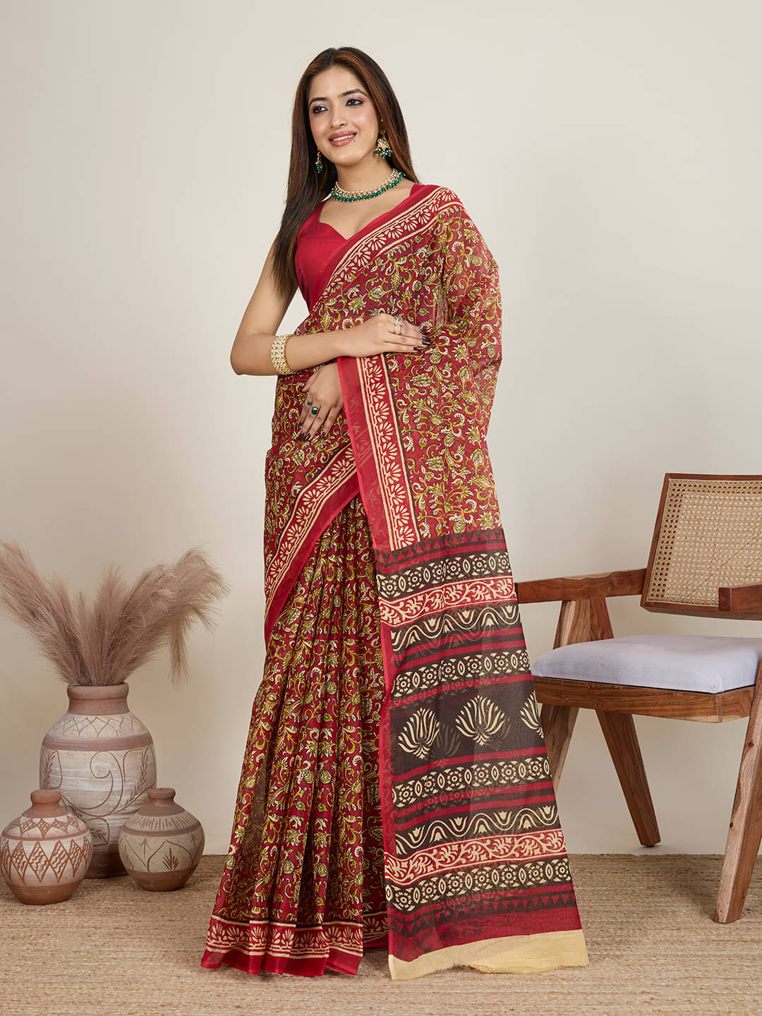     			SHANVIKA Cotton Printed Saree Without Blouse Piece ( Maroon )