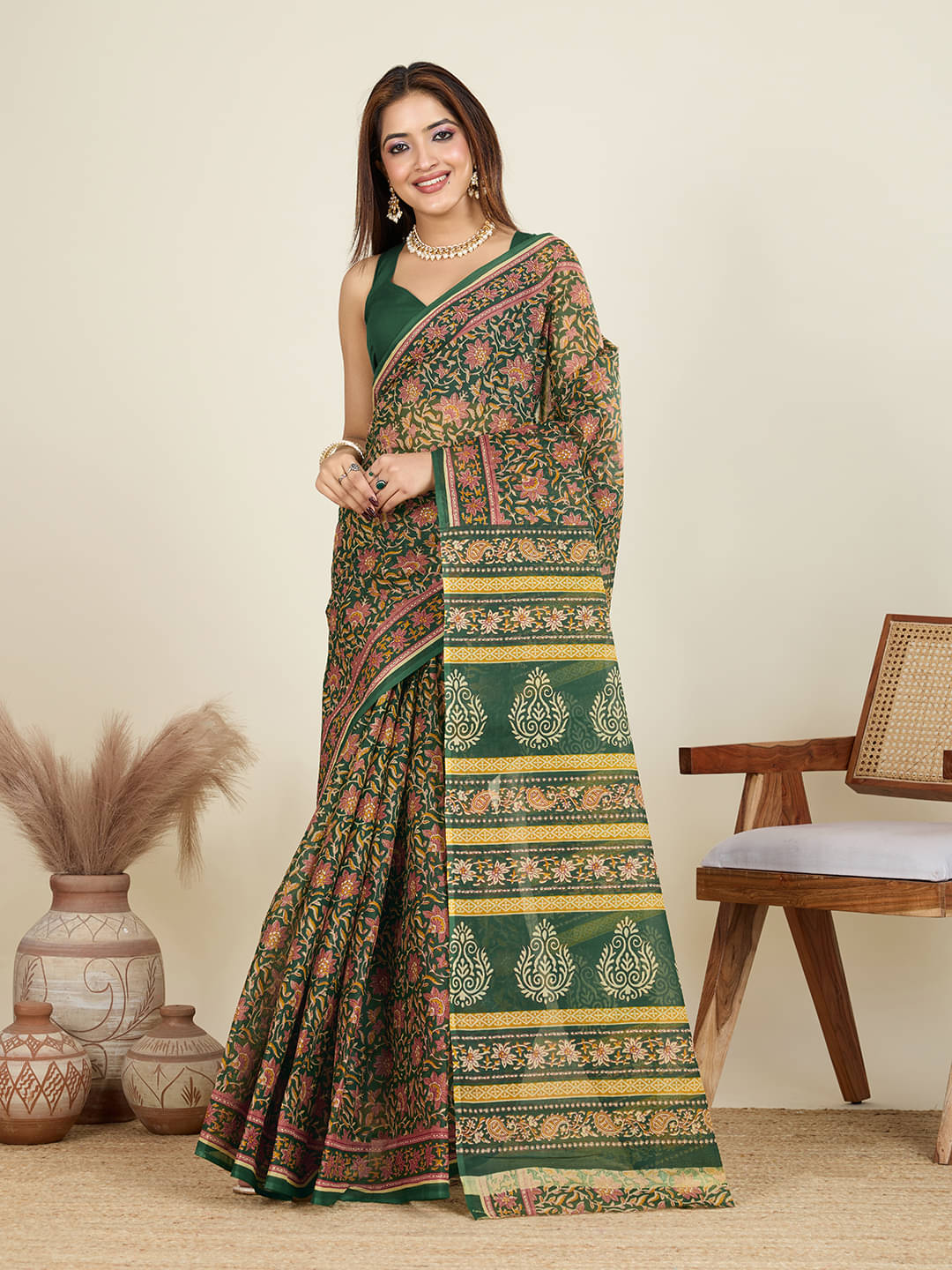 SHANVIKA Cotton Printed Saree Without Blouse Piece ( Green ) SHANVIKA Cotton Printed Saree Without Blouse Piece ( Green )