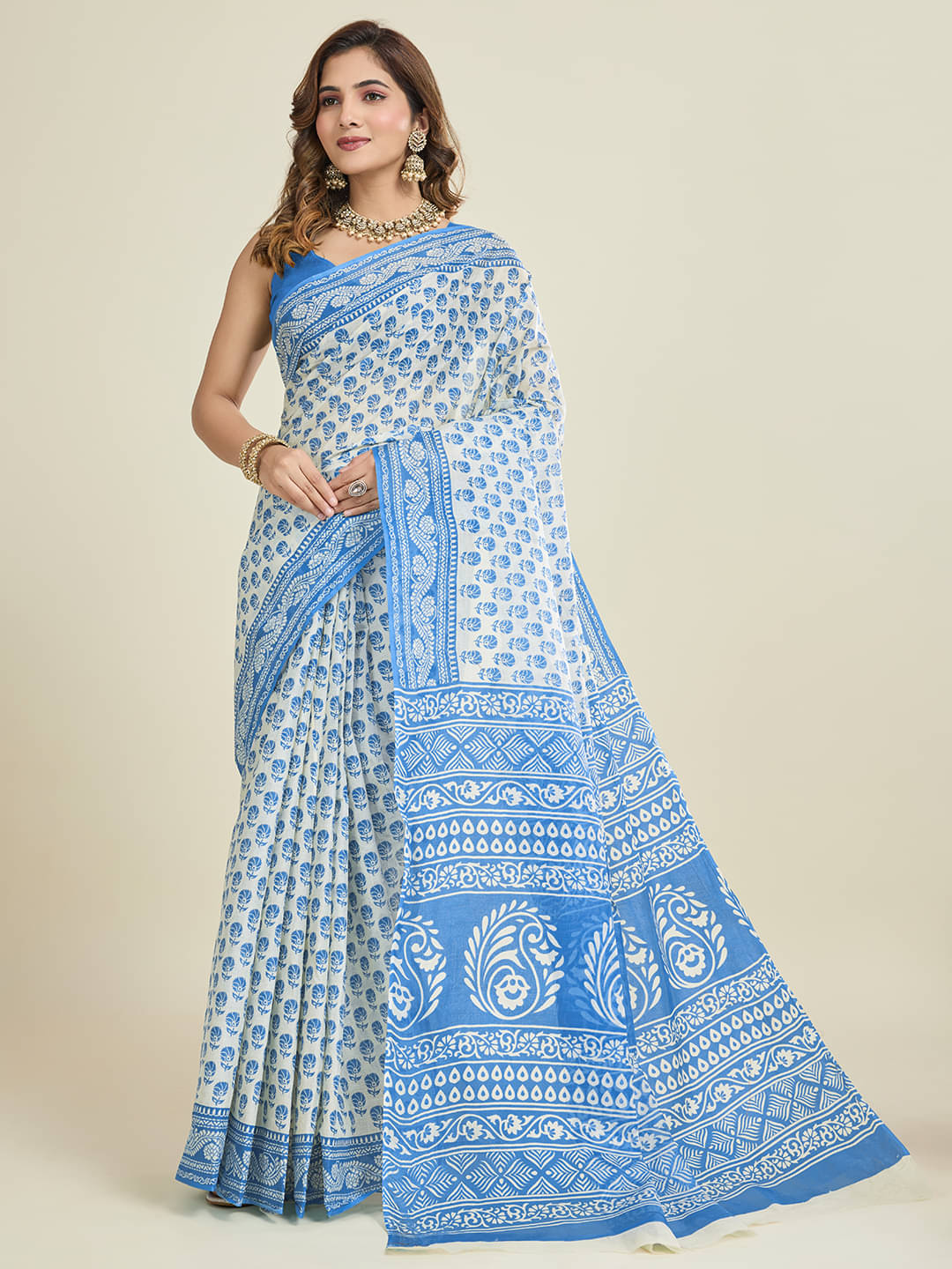     			SHANVIKA Cotton Printed Saree Without Blouse Piece ( Beige )
