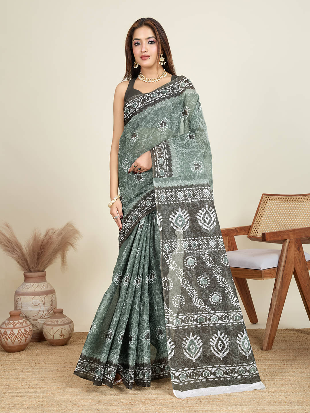     			SHANVIKA Cotton Printed Saree Without Blouse Piece ( Green )