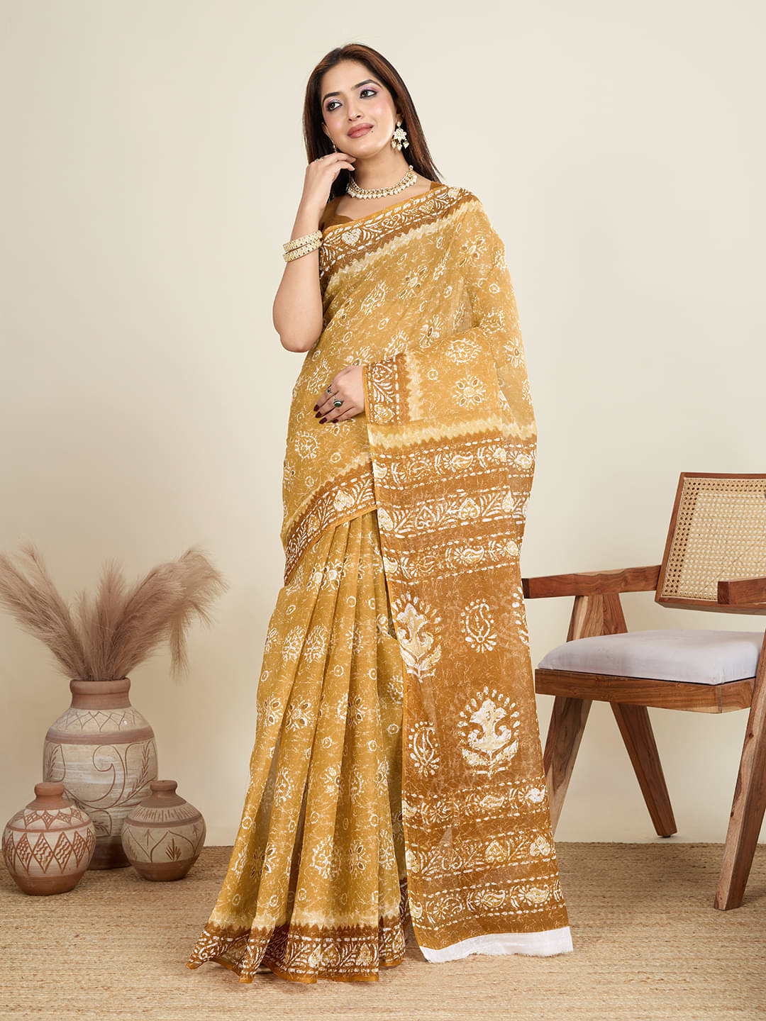 SHANVIKA Cotton Printed Saree Without Blouse Piece ( Mustard ) SHANVIKA Cotton Printed Saree Without Blouse Piece ( Mustard )
