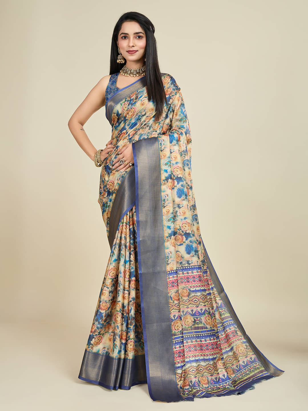     			SHANVIKA Polyester Printed Saree With Unstitched Blouse Piece ( Multicolor )