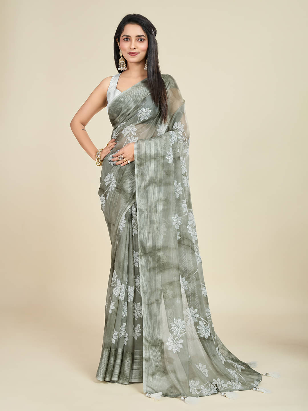     			SHANVIKA Polyester Printed Saree With Unstitched Blouse Piece ( Olive )