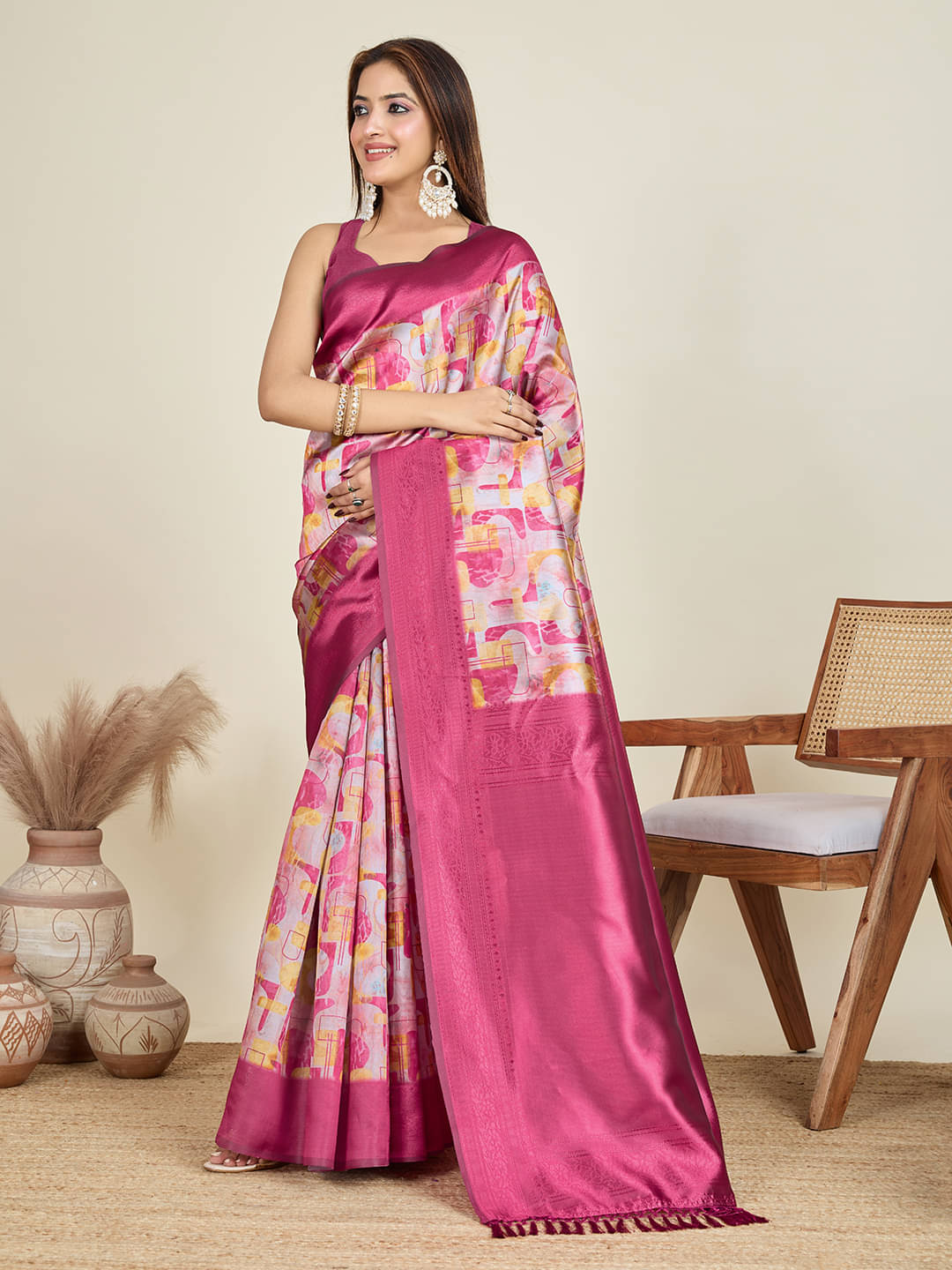     			SHANVIKA Polyester Printed Saree With Unstitched Blouse Piece ( Multicolor )