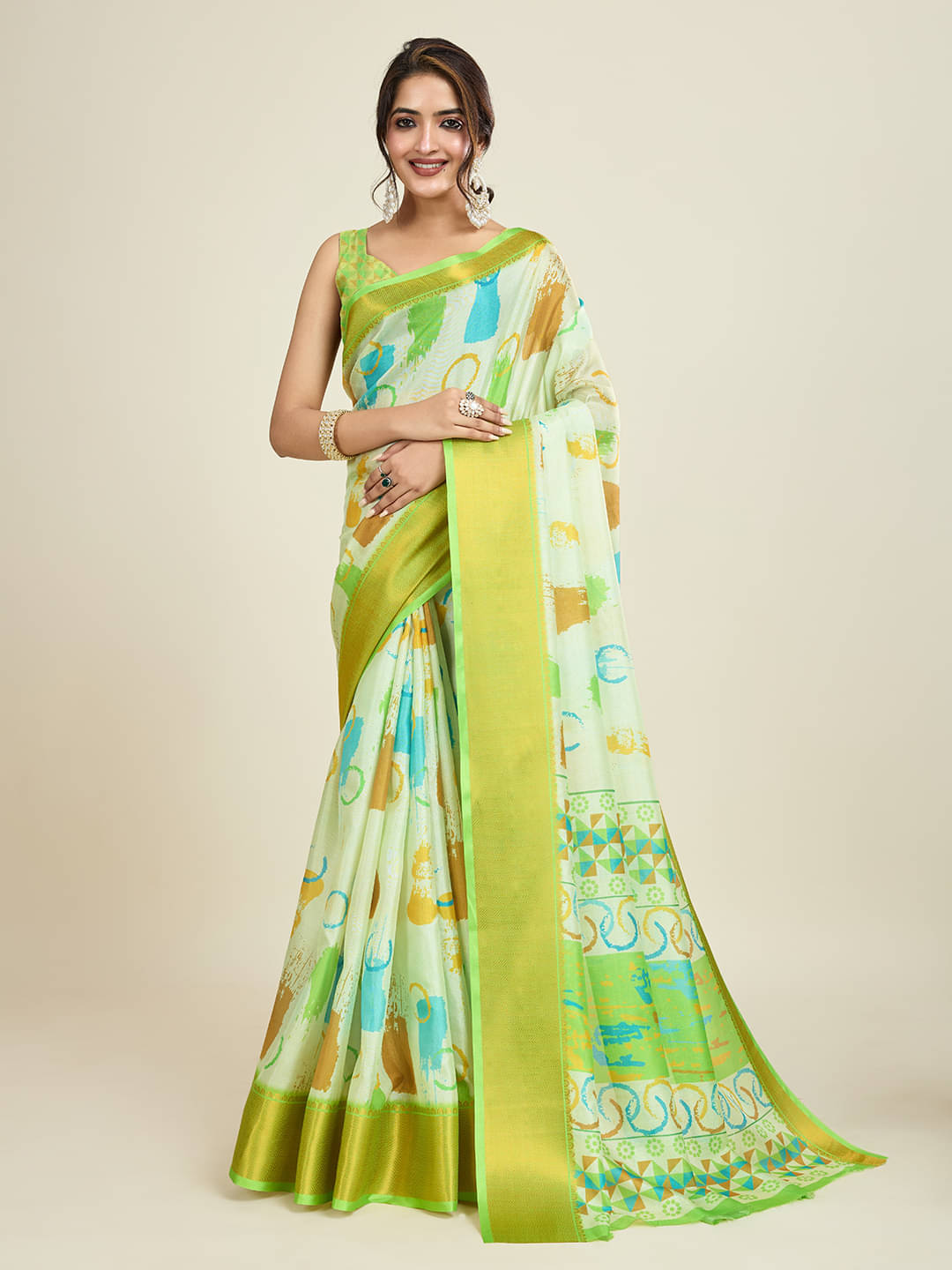     			SHANVIKA Polyester Printed Saree With Unstitched Blouse Piece ( Multicolor )