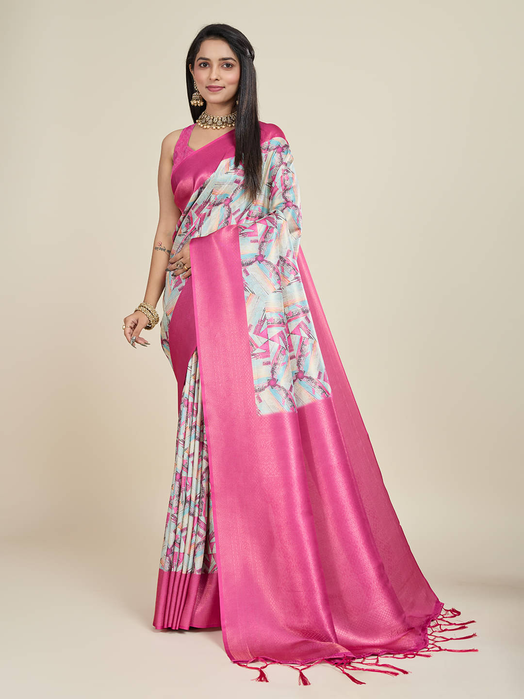 SHANVIKA Polyester Printed Saree With Unstitched Blouse Piece ( Multicolor ) SHANVIKA Polyester Printed Saree With Unstitched Blouse Piece ( Multicolor )