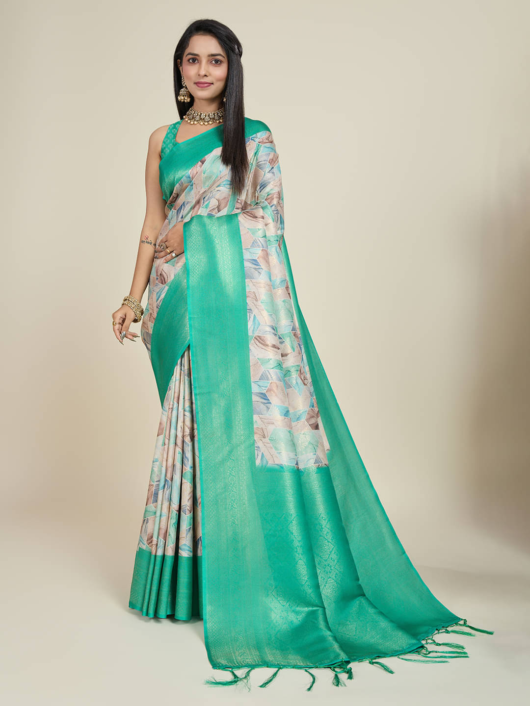 SHANVIKA Polyester Printed Saree With Unstitched Blouse Piece ( Multicolor ) SHANVIKA Polyester Printed Saree With Unstitched Blouse Piece ( Multicolor )