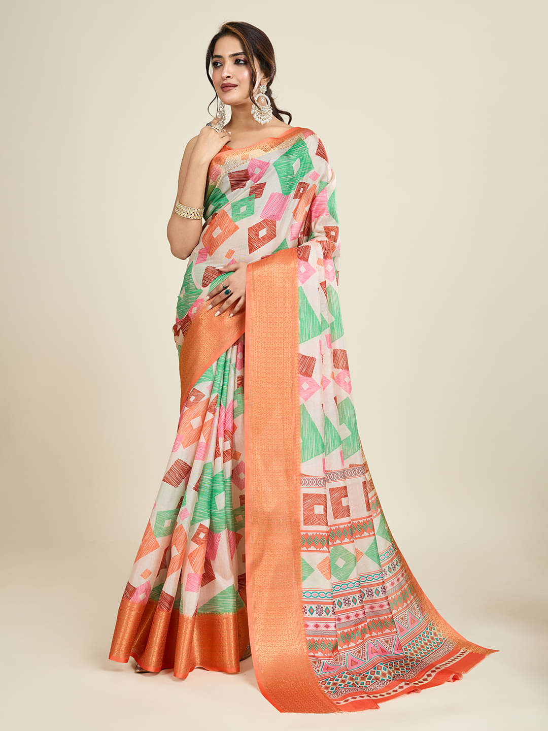 SHANVIKA Polyester Printed Saree With Unstitched Blouse Piece ( Multicolor ) SHANVIKA Polyester Printed Saree With Unstitched Blouse Piece ( Multicolor )