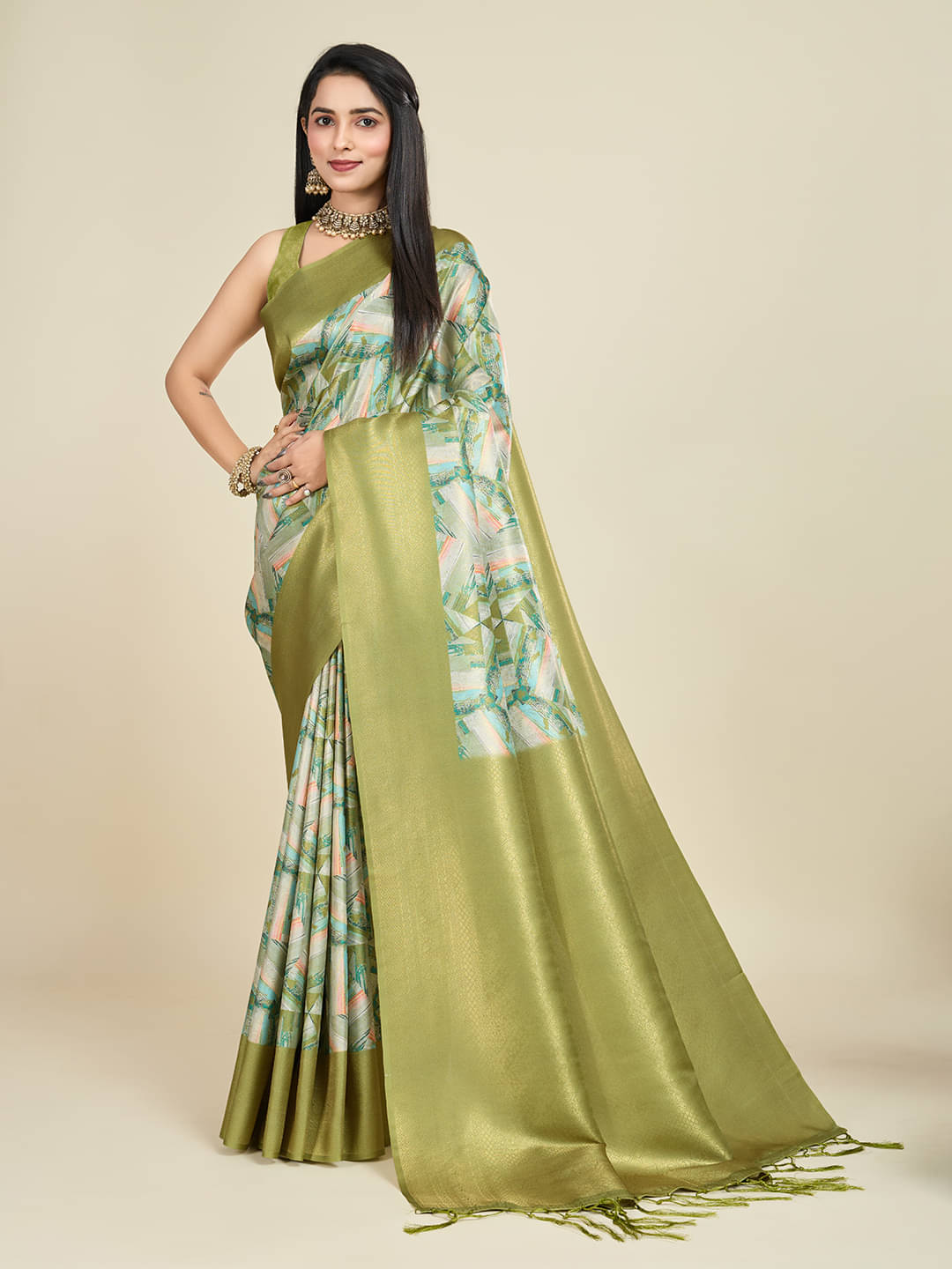SHANVIKA Polyester Printed Saree With Unstitched Blouse Piece ( Multicolor ) SHANVIKA Polyester Printed Saree With Unstitched Blouse Piece ( Multicolor )