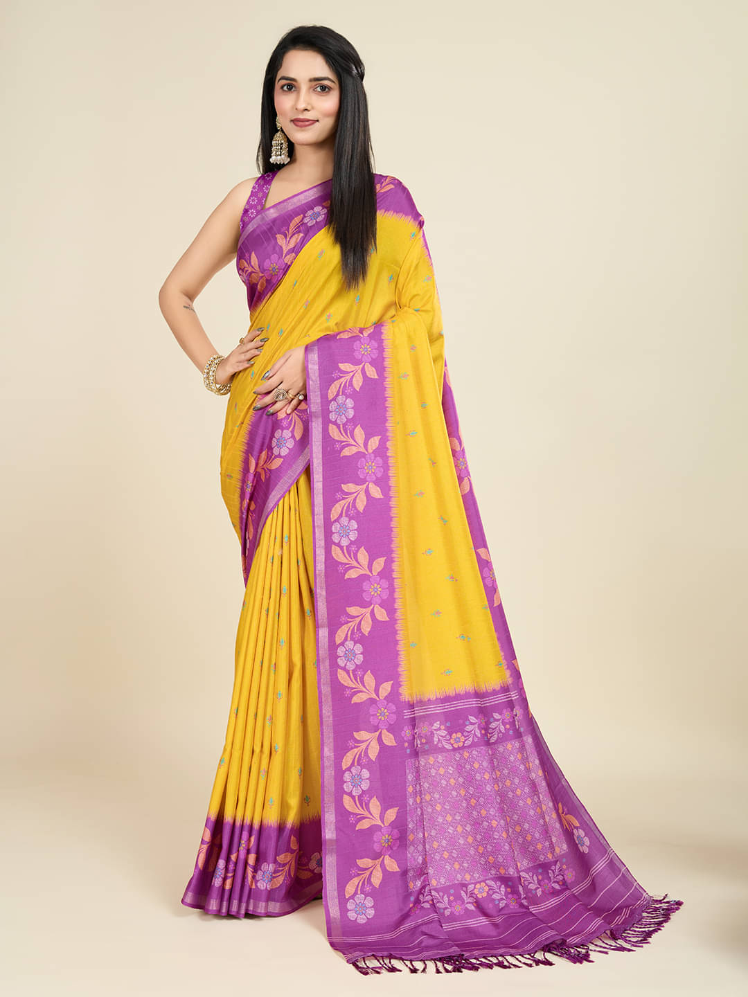 SHANVIKA Silk Blend Printed Saree With Unstitched Blouse Piece ( Mustard ) SHANVIKA Silk Blend Printed Saree With Unstitched Blouse Piece ( Mustard )