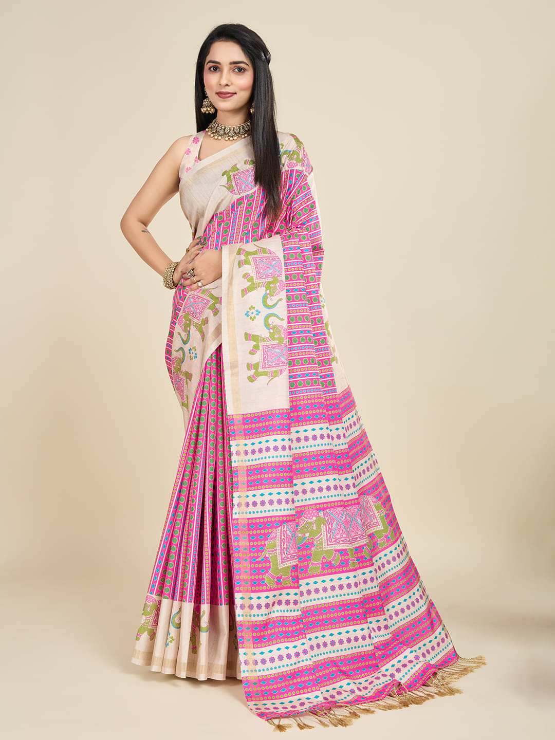 SHANVIKA Silk Blend Printed Saree With Unstitched Blouse Piece ( Pink ) SHANVIKA Silk Blend Printed Saree With Unstitched Blouse Piece ( Pink )
