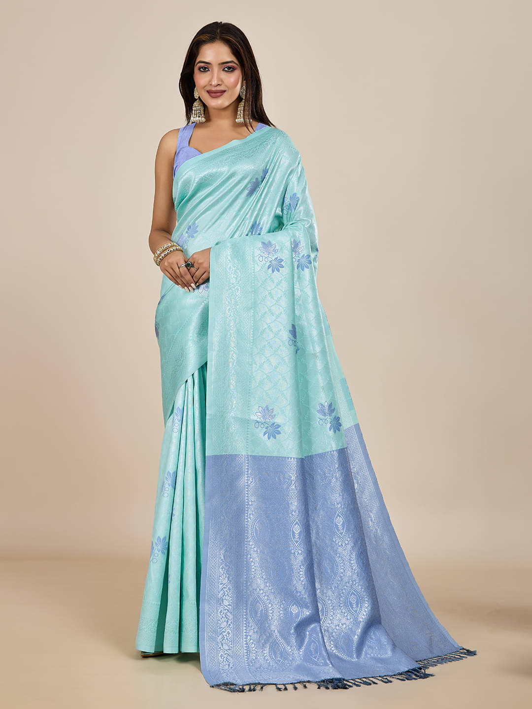 SHANVIKA Silk Blend Printed Saree With Unstitched Blouse Piece ( Mint Green ) SHANVIKA Silk Blend Printed Saree With Unstitched Blouse Piece ( Mint Green )