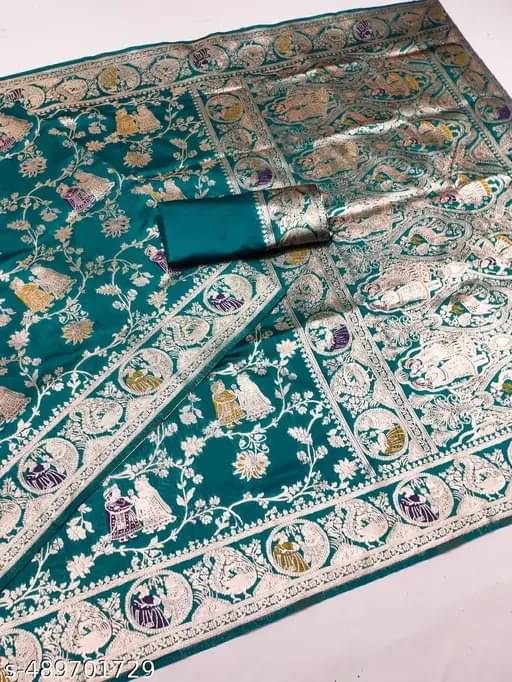 Saadhvi Banarasi Silk Woven Saree With Unstitched Blouse Piece ( Rama ) Saadhvi Banarasi Silk Woven Saree With Unstitched Blouse Piece ( Rama )