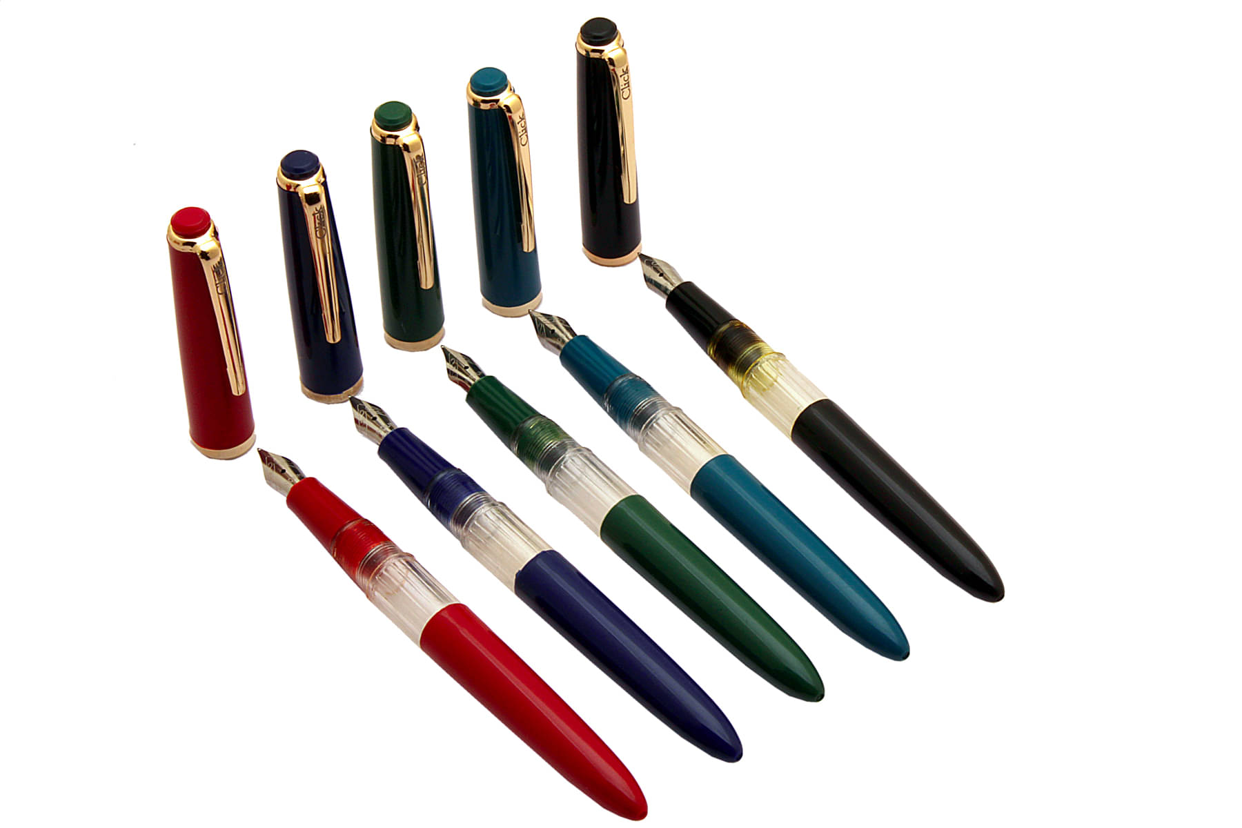     			Set Of 5 Click Window Eyedropper Fountain Pens With Medium Nib & Golden Trims