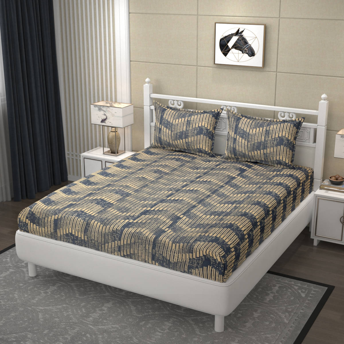     			Sky Tex Poly Cotton Abstract Fitted ( Queen Size ) - Dark Grey