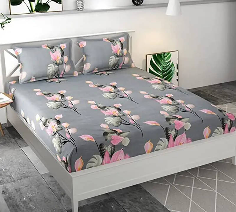     			Sky Tex Poly Cotton Floral Fitted ( Double Bed ) - Light Grey