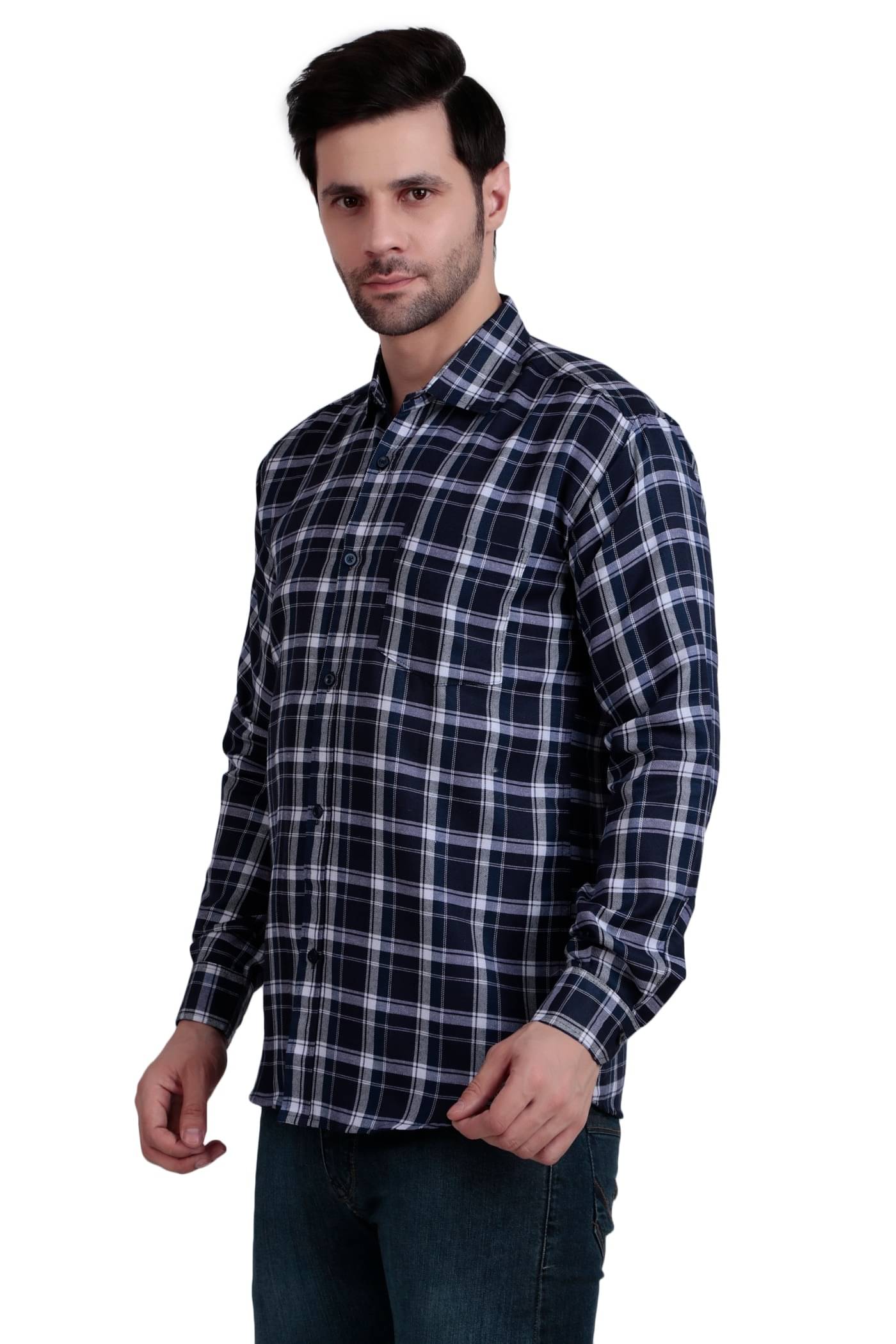 Stitchcraft Style Cotton Blend Regular Fit Checks Full Sleeves Men's Casual Shirt - Navy Blue ( Pack of 1 ) Stitchcraft Style Cotton Blend Regular Fit Checks Full Sleeves Men's Casual Shirt - Navy Blue ( Pack of 1 )