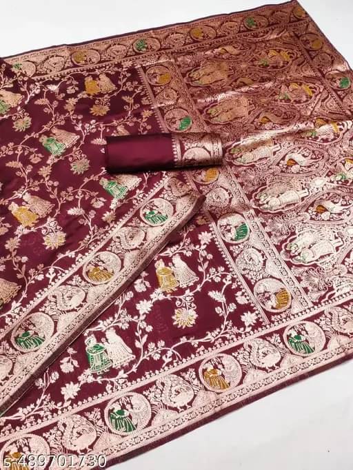 Suali Banarasi Silk Woven Saree With Unstitched Blouse Piece ( Maroon )     			Suali Banarasi Silk Woven Saree With Unstitched Blouse Piece ( Maroon )