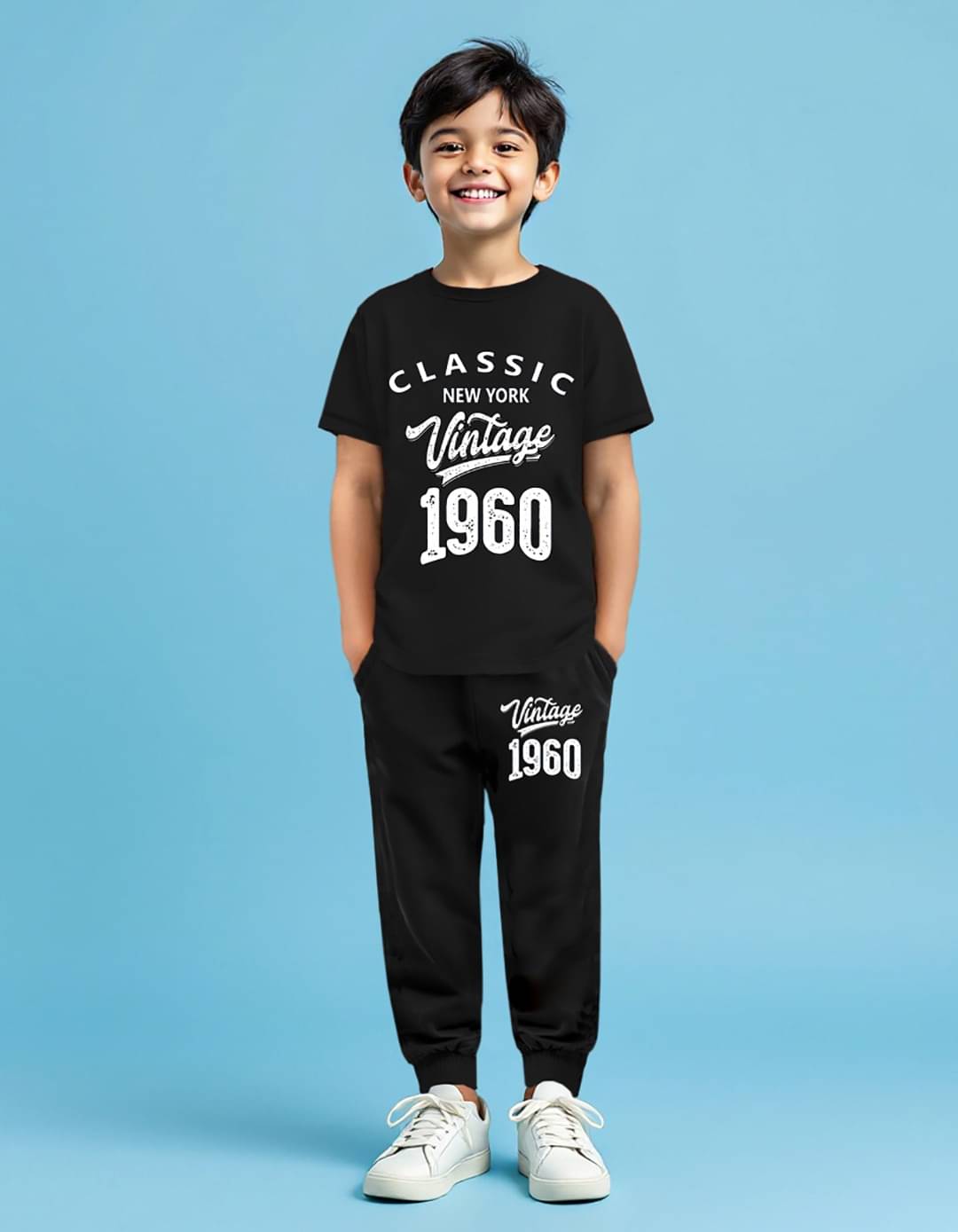     			Trampoline Pack of 1 Boys Cotton Blend T-Shirt & Pants Set ( Black )