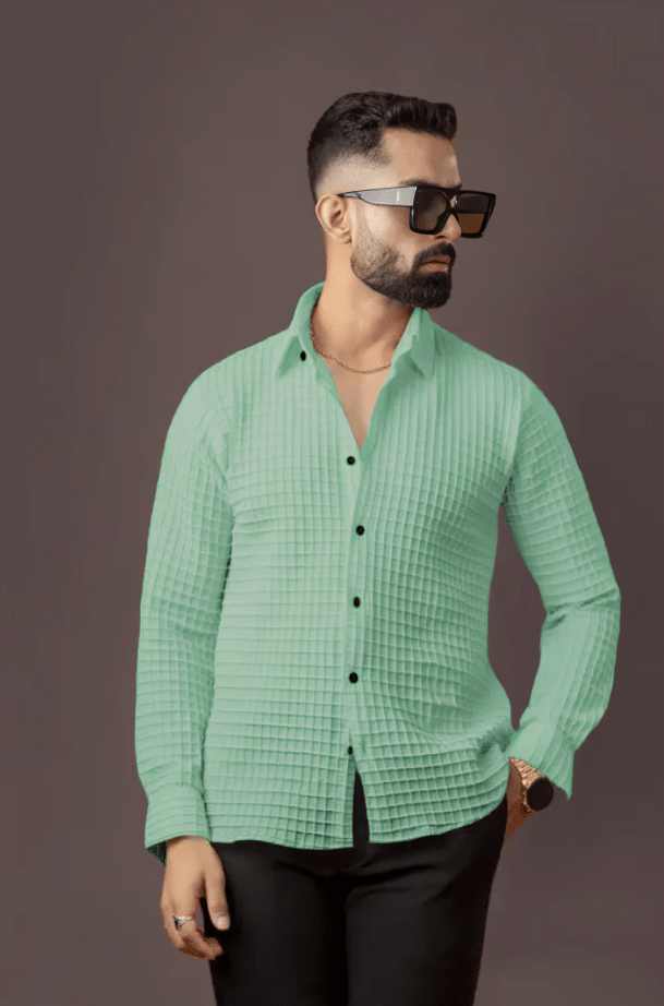     			Try This Cotton Blend Regular Fit Self Design Full Sleeves Men's Casual Shirt - Light Green ( Pack of 1 )