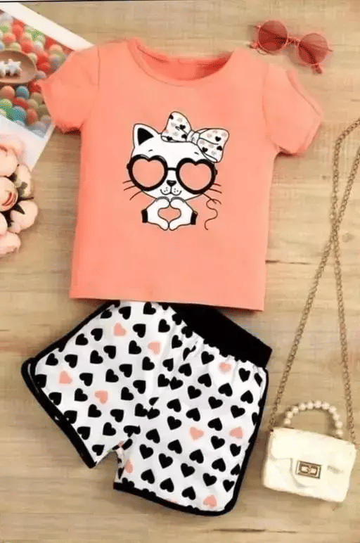 VELION Pack of 1 Baby Girls 100% Cotton T-shirt & Shorts ( PeachPuff )