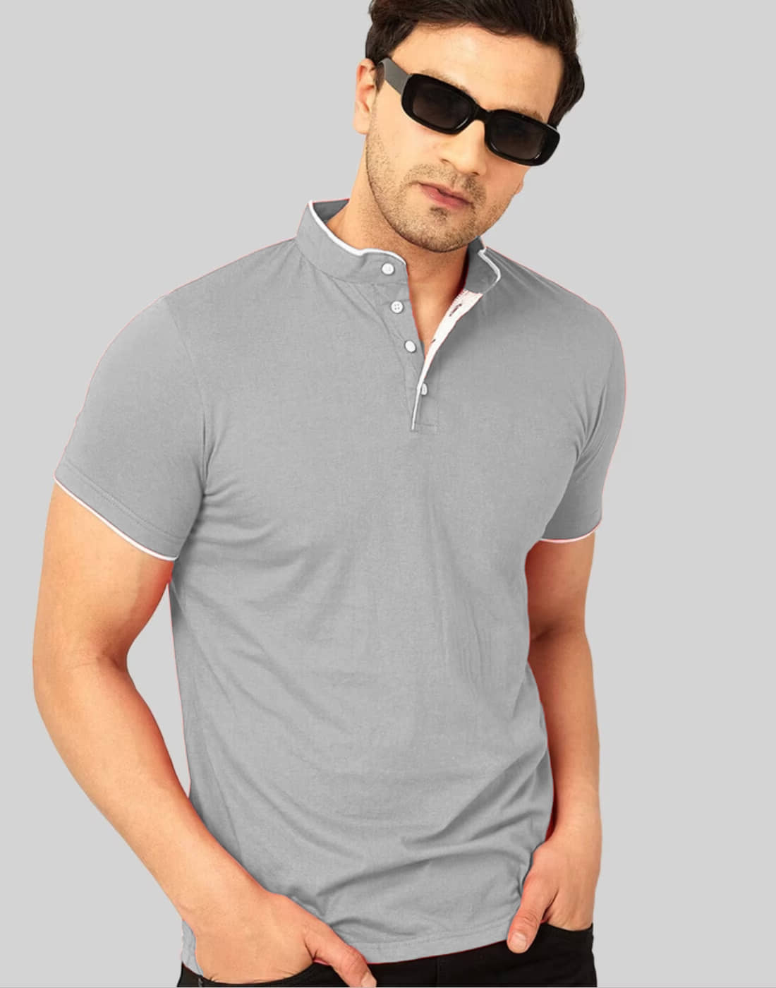 clafoutis Men Cotton Blend Regular Fit Solid Polo T Shirt ( Grey )