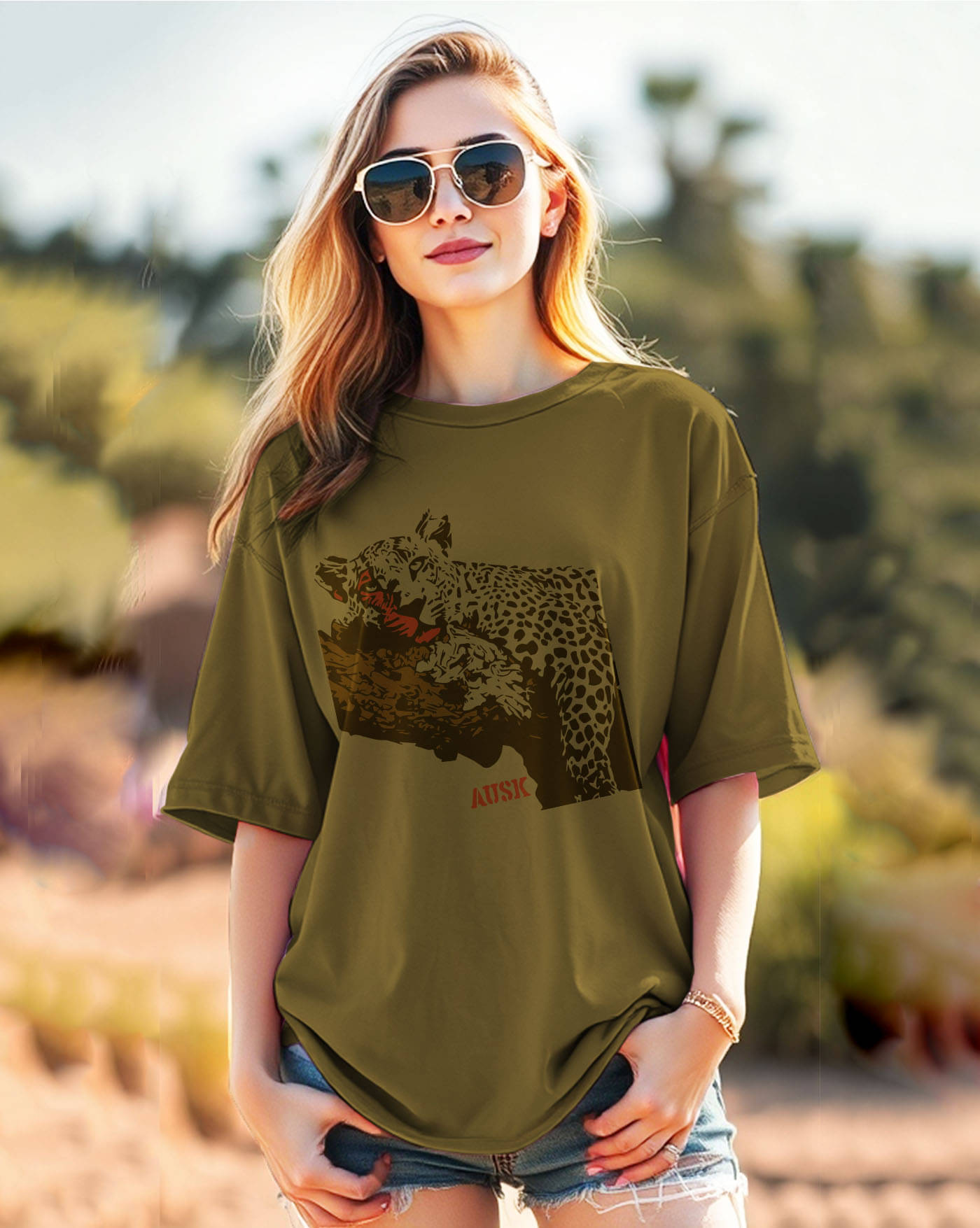 AOOSH Women Cotton Blend Printed Oversized Round Neck T-Shirt ( Green ) AOOSH Women Cotton Blend Printed Oversized Round Neck T-Shirt ( Green )