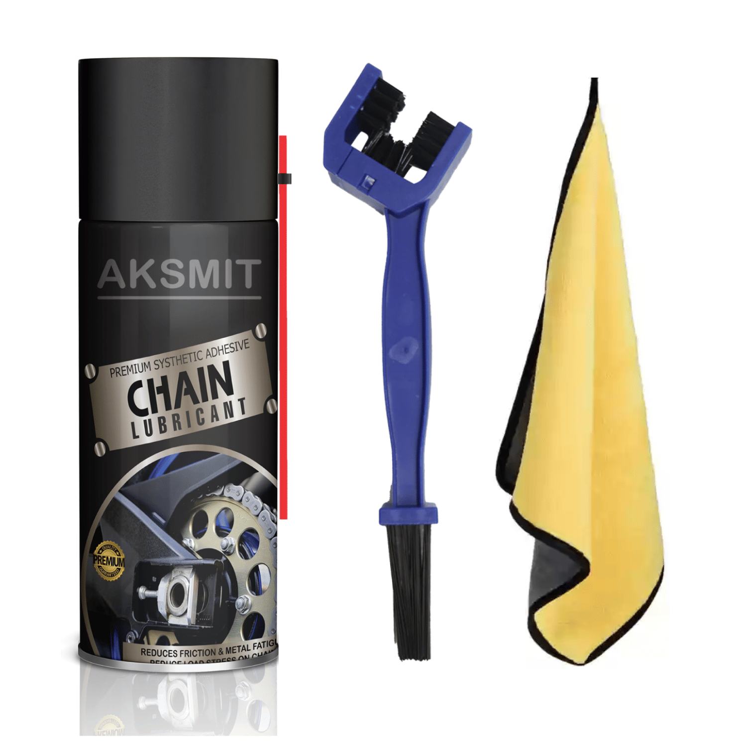 Aksmit Pack Of - 3 Motorcycle Bike Chain Cleaner Spray 150ml and Bike Chain Brush with Microfiber Cloth 600GSM for All Bikes Excellent Cleaner Spray High-Performance All Weather