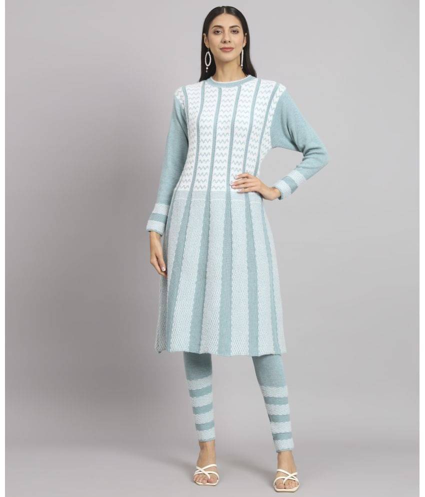     			Canblar Women Woollen Self Design Frock Style Kurti With Palazzo ( Sea Green )