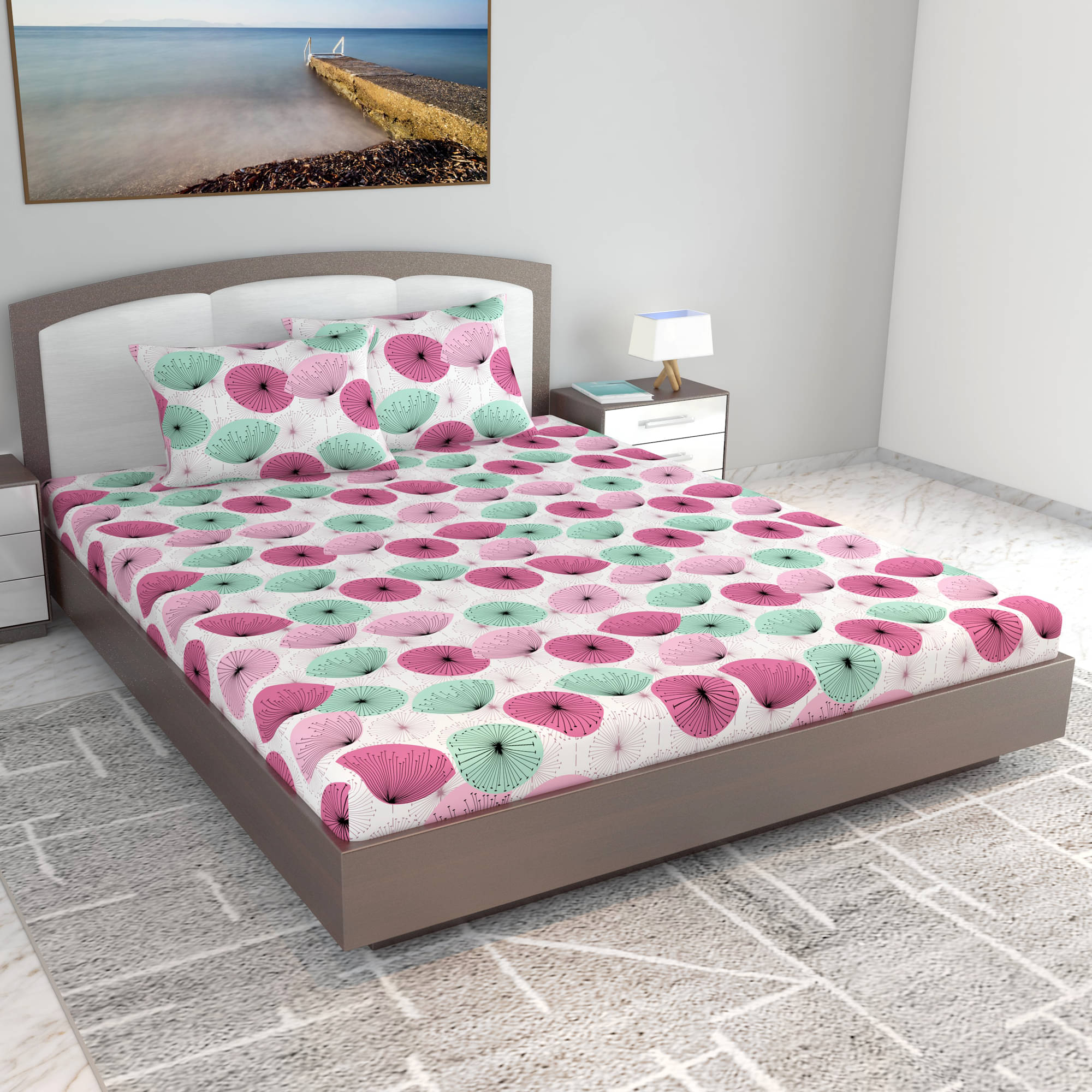     			DIVINE CASA Cotton 1 Double King Bedsheet with 2 Pillow Covers ( Pink )