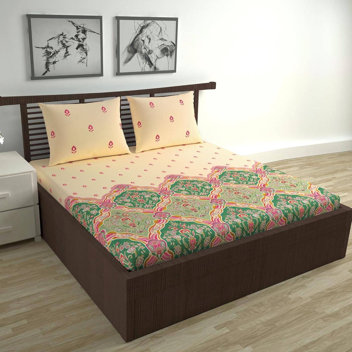     			DIVINE CASA Cotton 1 Double Bedsheet with 2 Pillow Covers ( Cream )