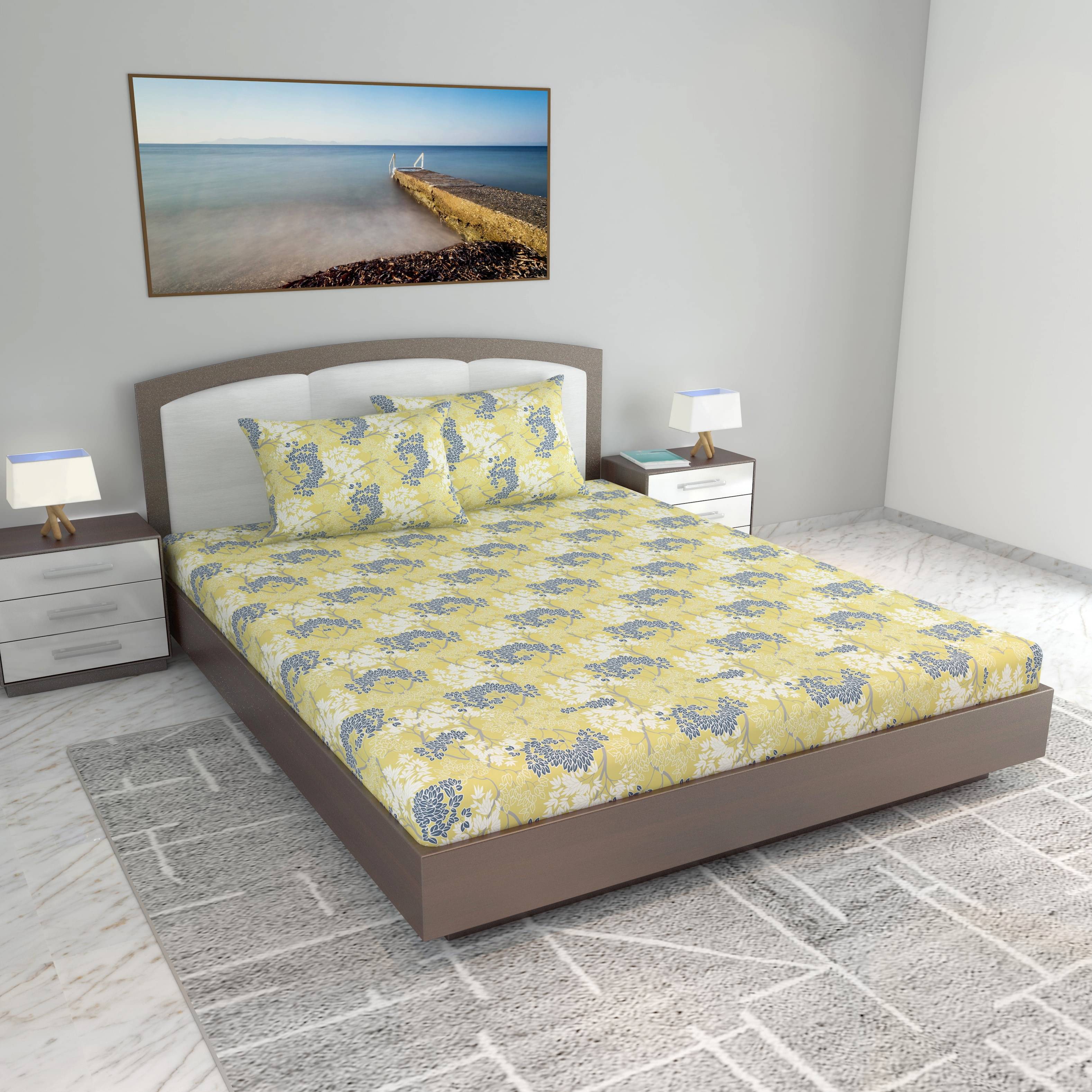DIVINE CASA Cotton 1 Double King Bedsheet with 2 Pillow Covers ( Yellow ) DIVINE CASA Cotton 1 Double King Bedsheet with 2 Pillow Covers ( Yellow )