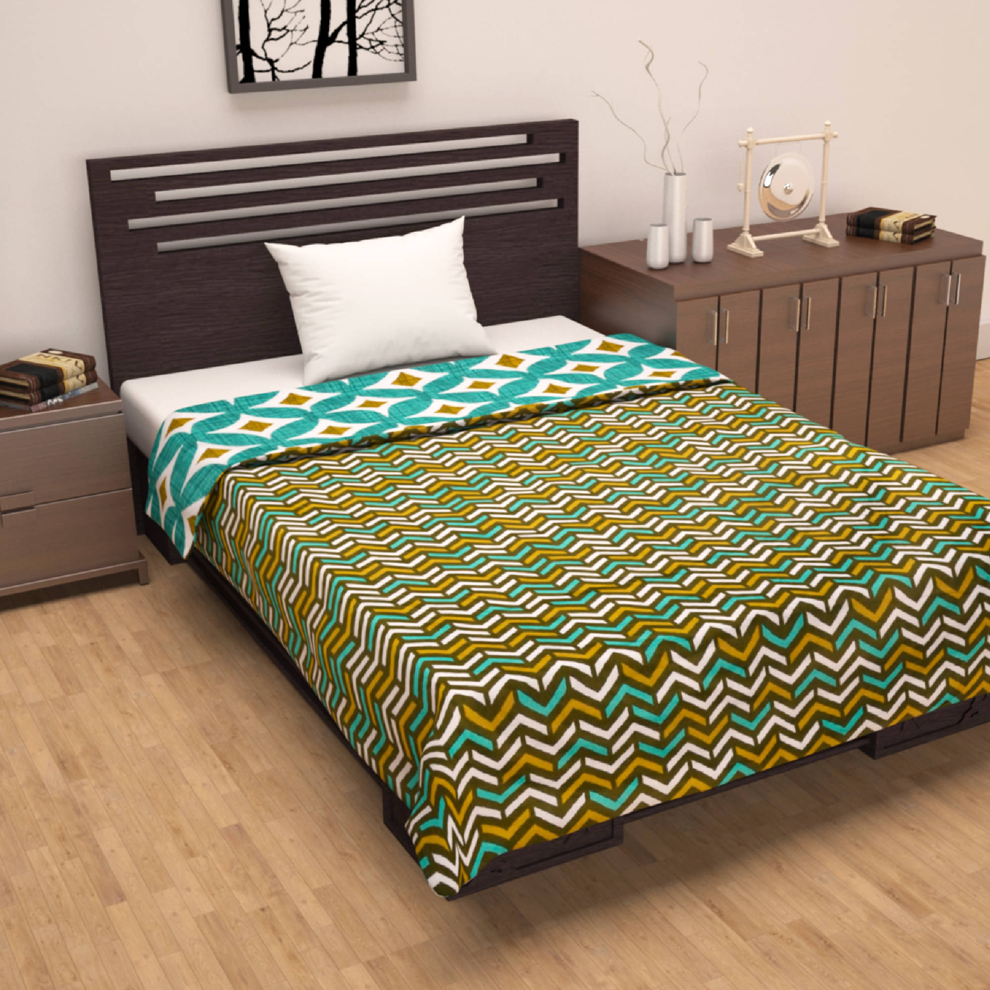     			DIVINE CASA Cotton Geometric Single Bed Blanket ( 210 cm x 140 cm ) - Green ( Pack of 1 )