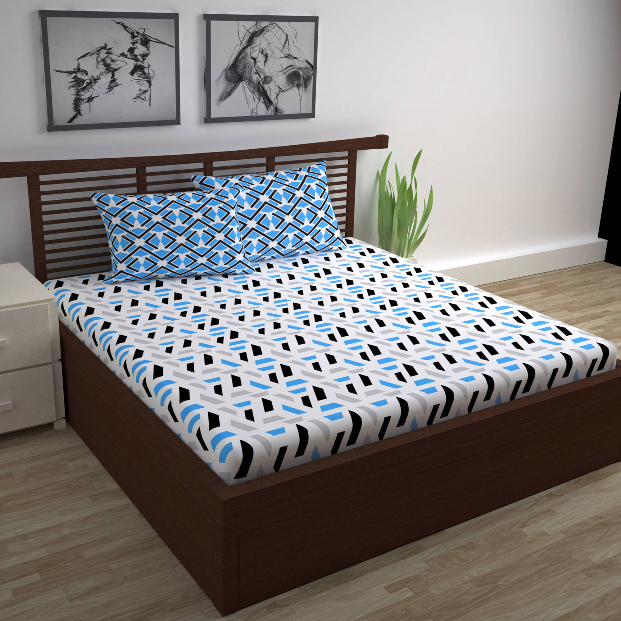     			DIVINE CASA Poly Cotton 1 Double Bedsheet with 2 Pillow Covers ( Sky Blue )