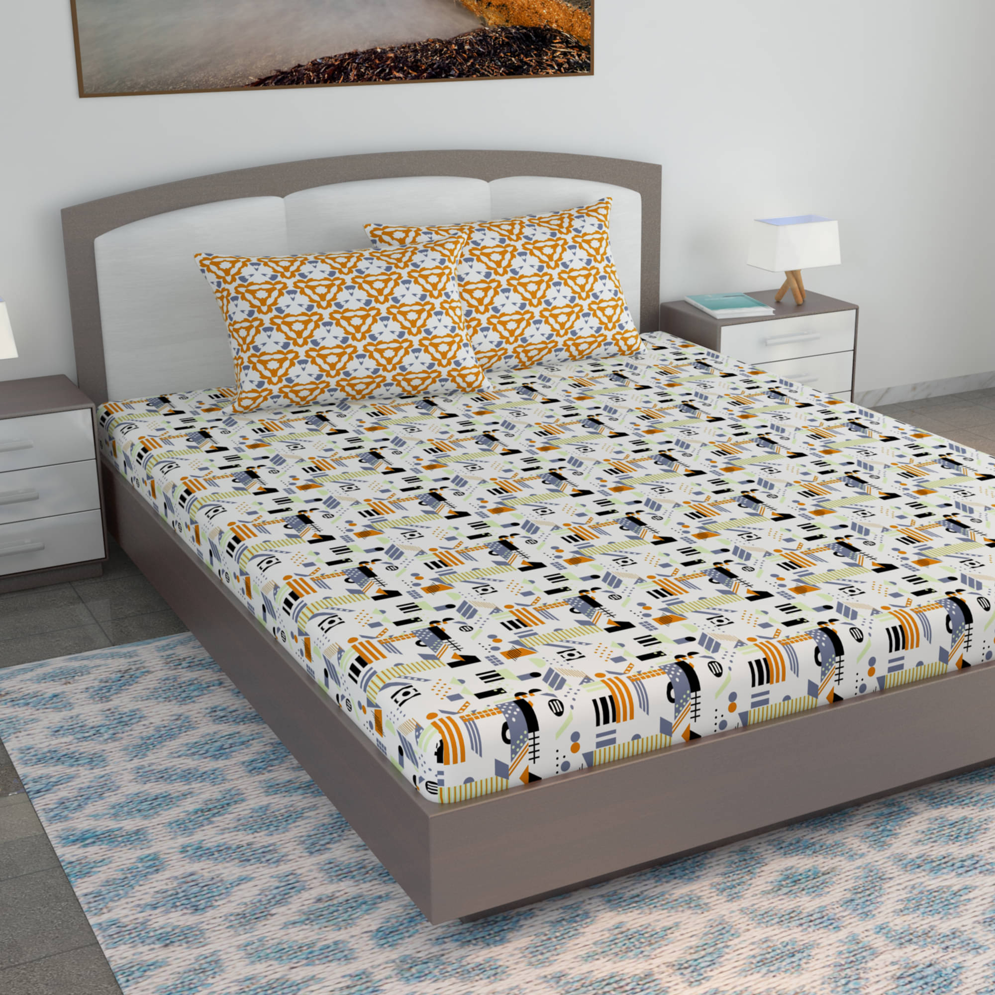     			DIVINE CASA Poly Cotton 1 Double King Bedsheet with 2 Pillow Covers ( Beige )