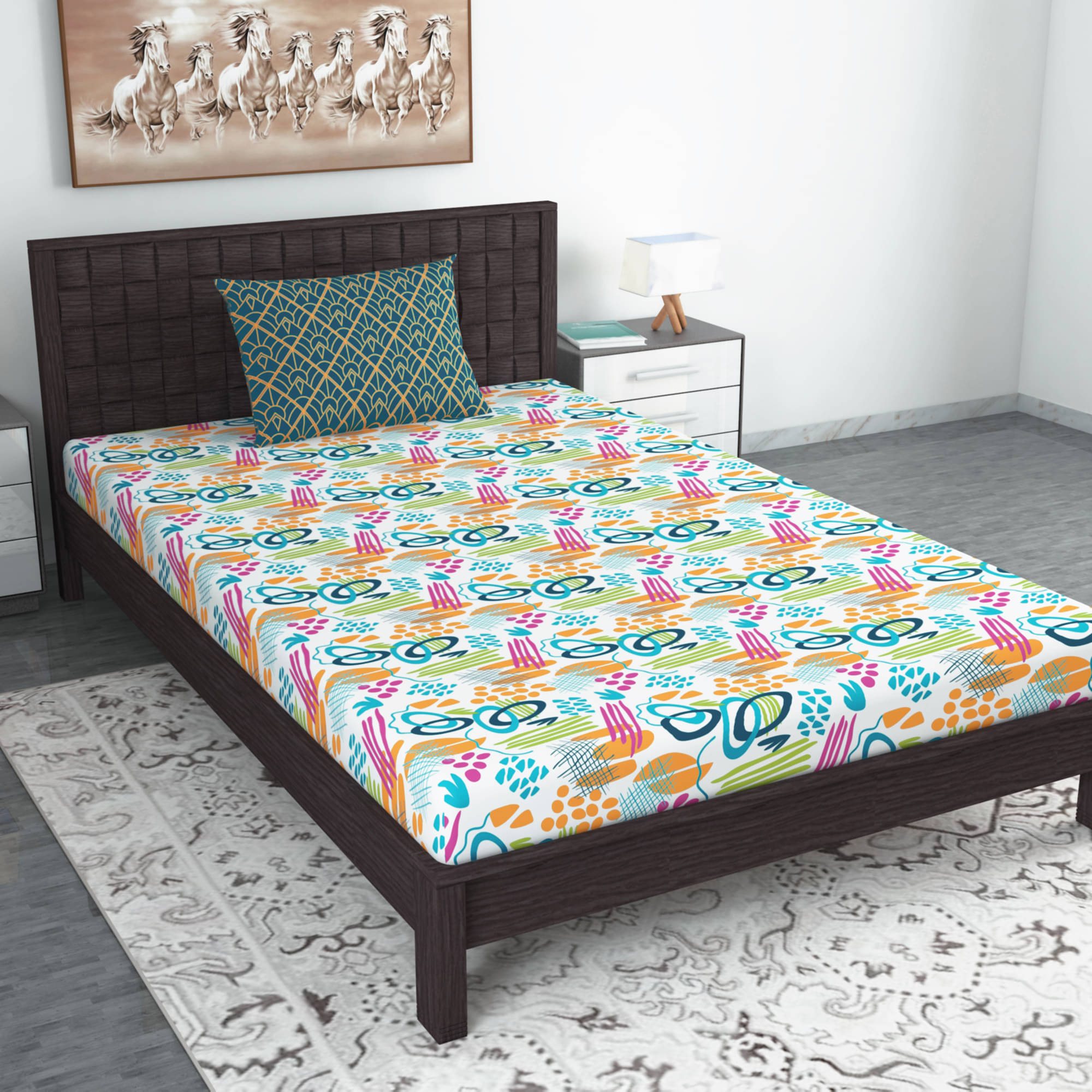 DIVINE CASA Poly Cotton 1 Single Bedsheet with 1 Pillow Cover ( Green ) DIVINE CASA Poly Cotton 1 Single Bedsheet with 1 Pillow Cover ( Green )