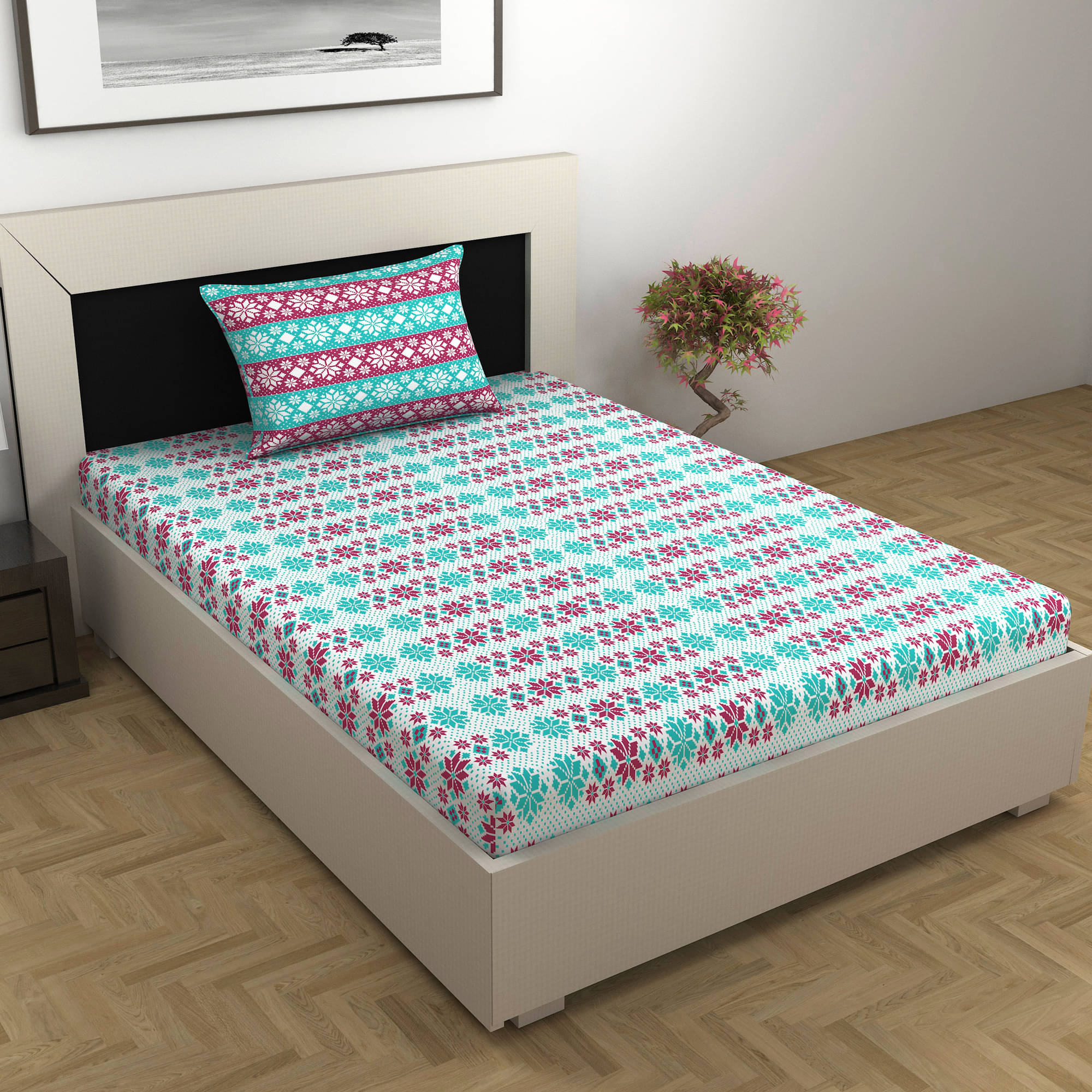 DIVINE CASA Poly Cotton 1 Single Bedsheet with 1 Pillow Cover ( Blue ) DIVINE CASA Poly Cotton 1 Single Bedsheet with 1 Pillow Cover ( Blue )
